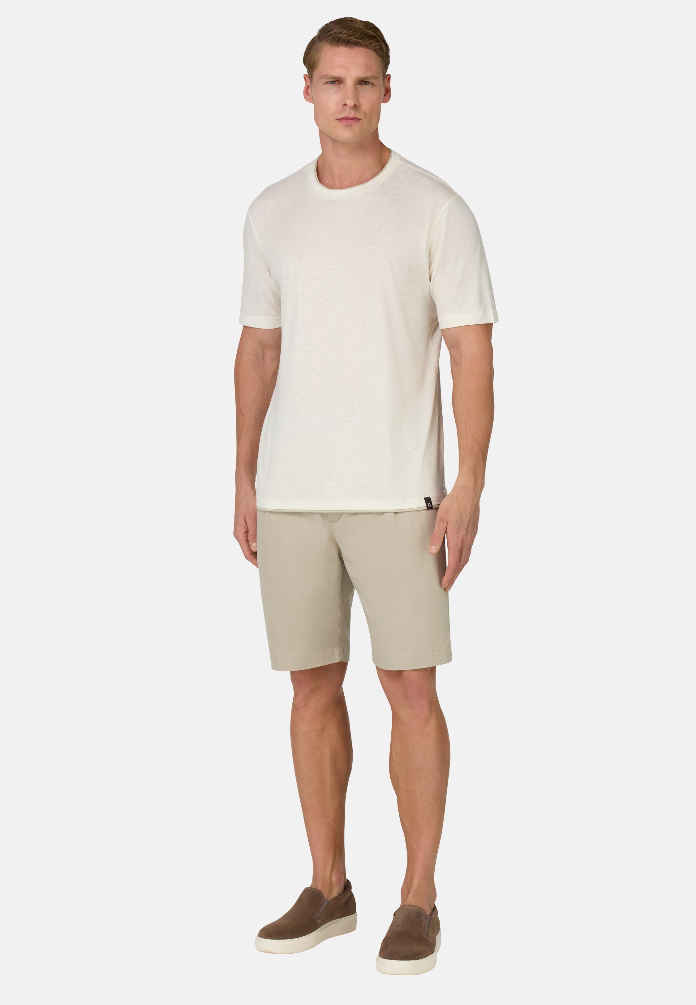 Stretch Cotton and Tencel Bermuda Shorts Beige, , medium