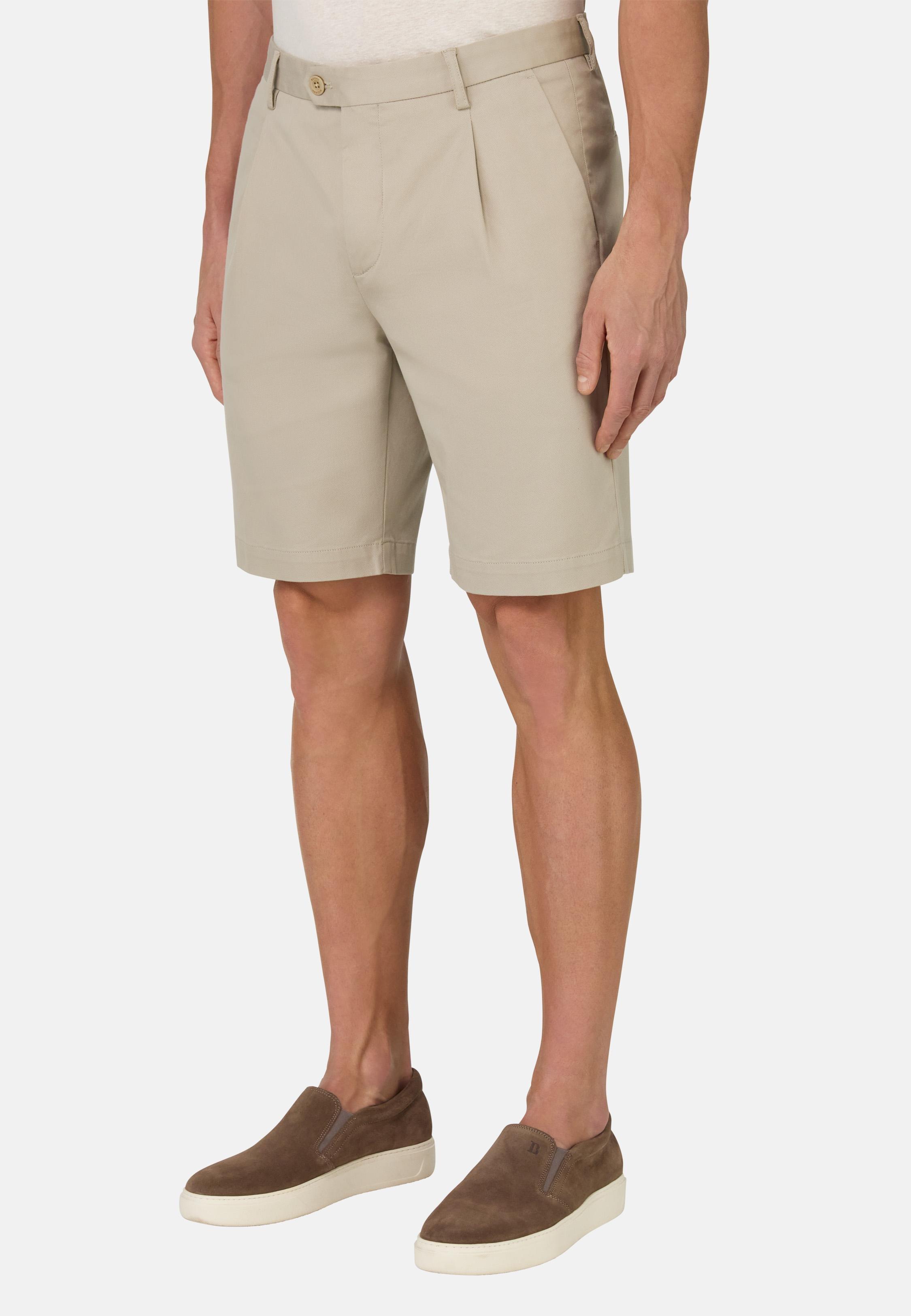 Stretch Cotton and Tencel Bermuda Shorts Beige, Sand, medium