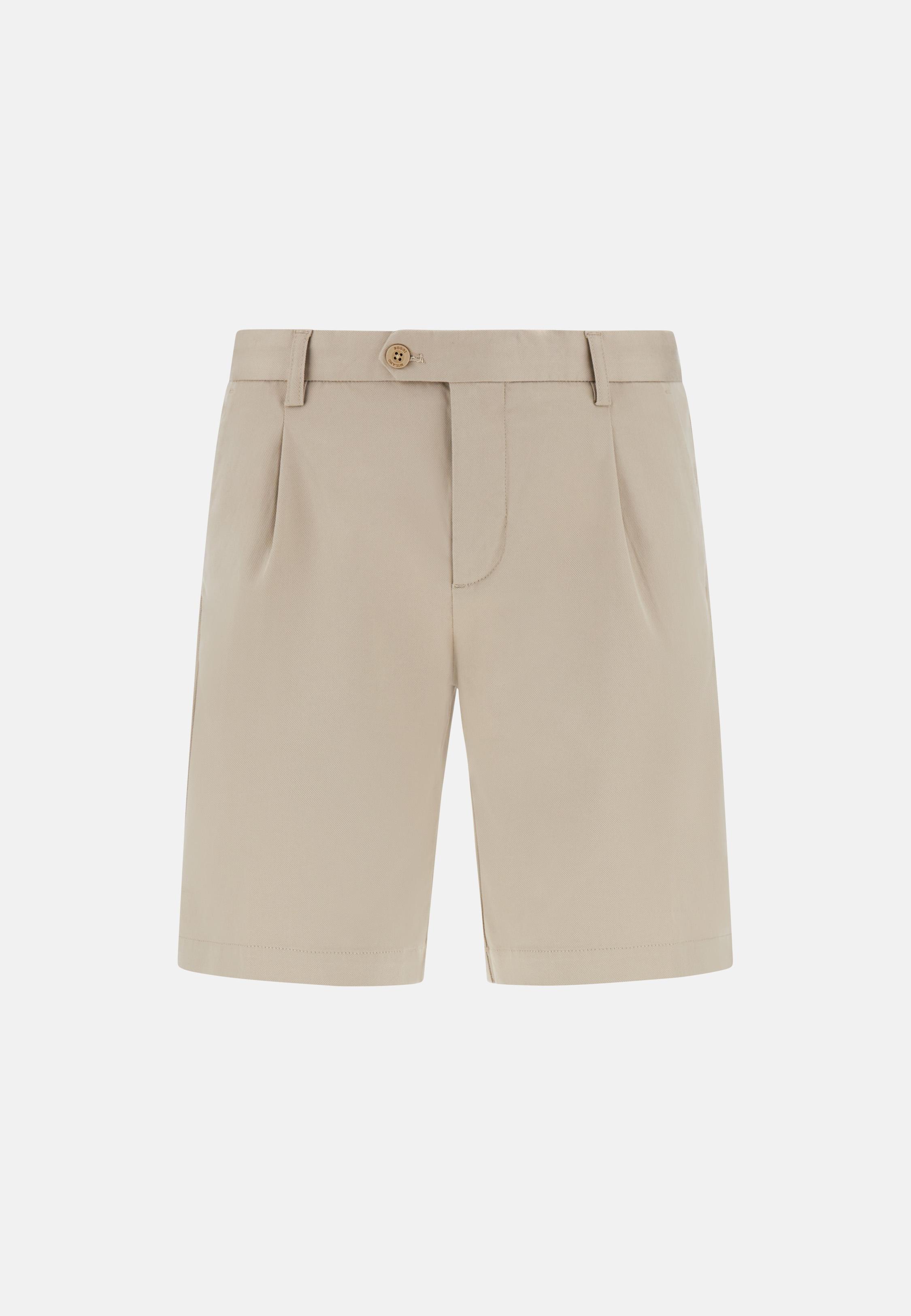 Stretch Cotton and Tencel Bermuda Shorts Beige, Sand, large image number 4