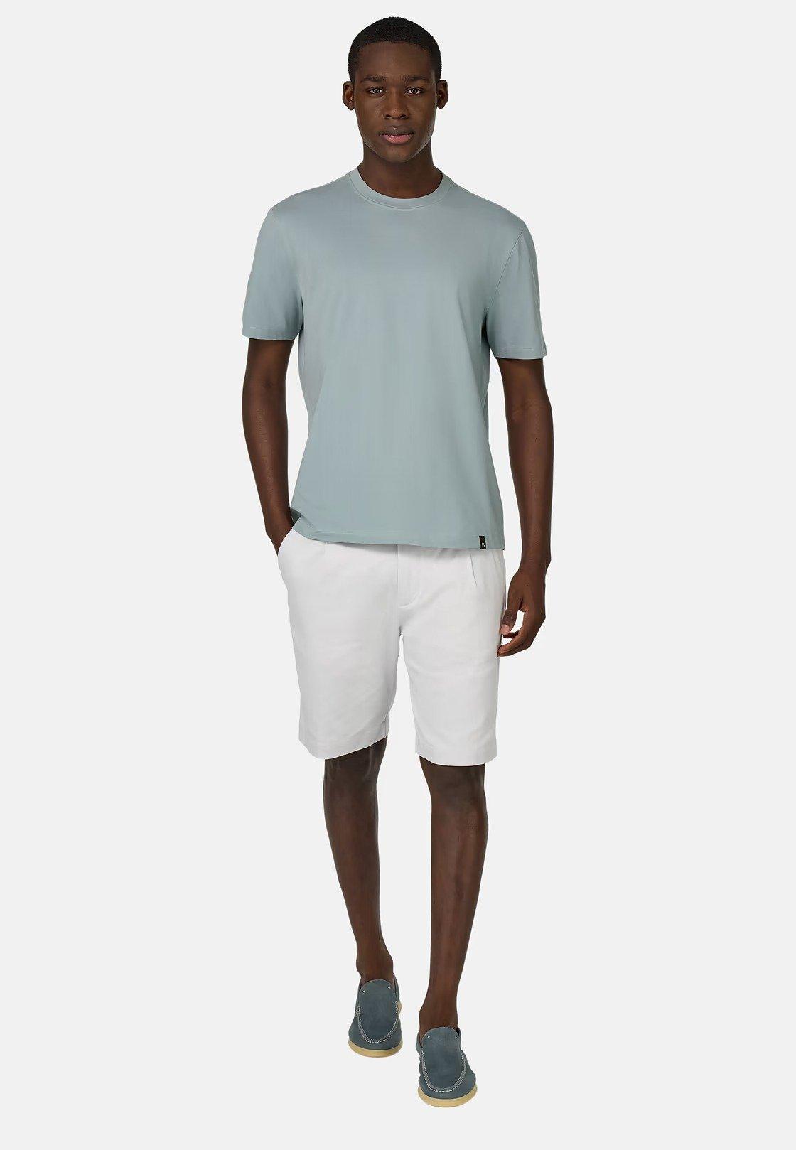 Stretch Cotton And Tencel Bermuda Shorts White, Ice, medium