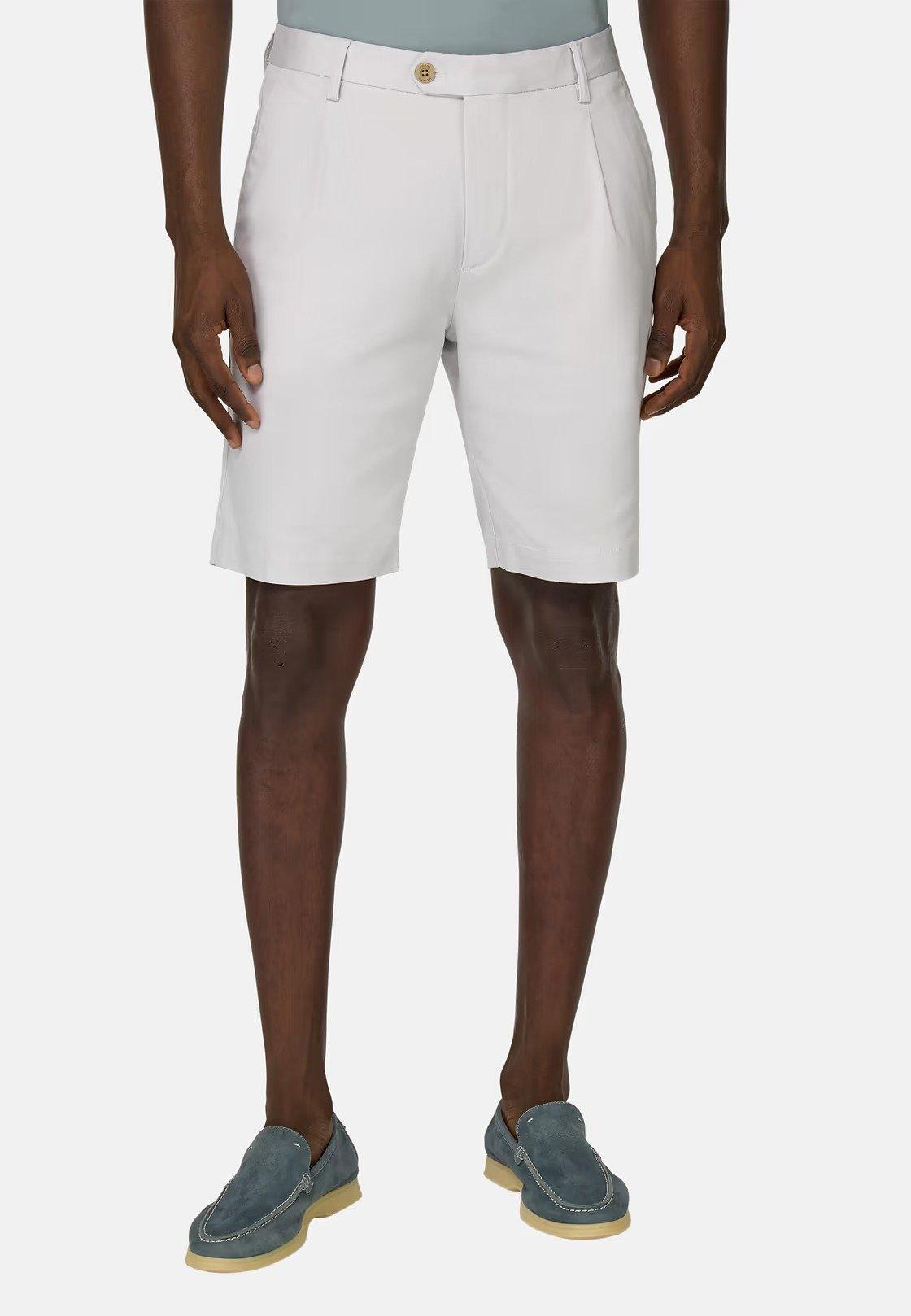 Stretch Cotton And Tencel Bermuda Shorts White, Ice, medium