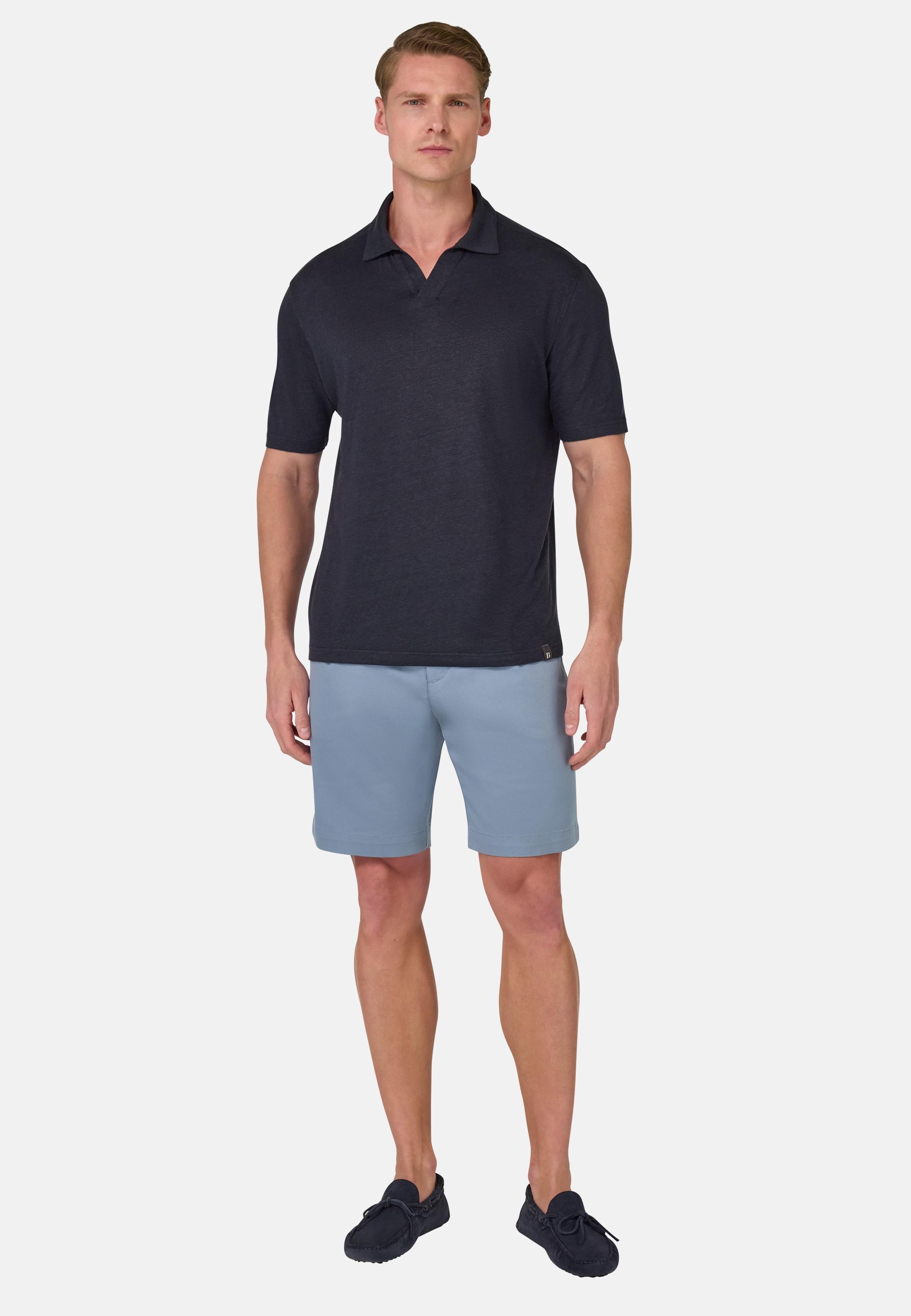 Stretch Cotton and Tencel Bermuda Shorts Blue, Indigo, medium