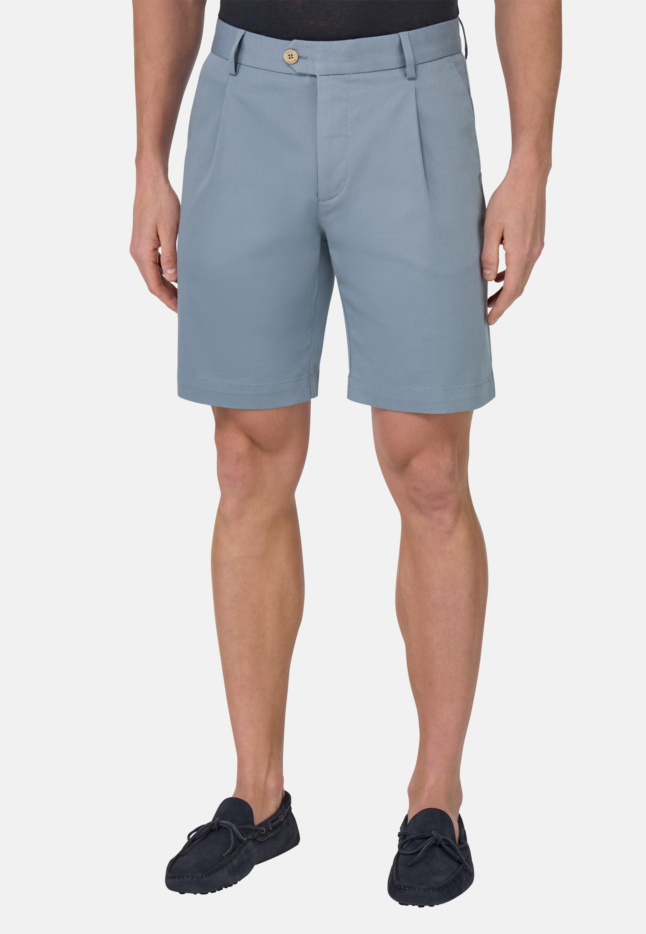 Stretch Cotton and Tencel Bermuda Shorts Blue, Indigo, medium