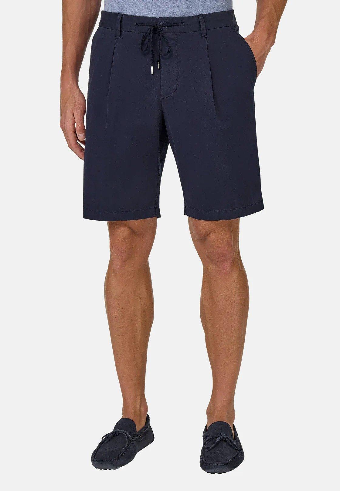 Stretch Cotton Summer Bermuda Shorts Navy, Navy blue, medium