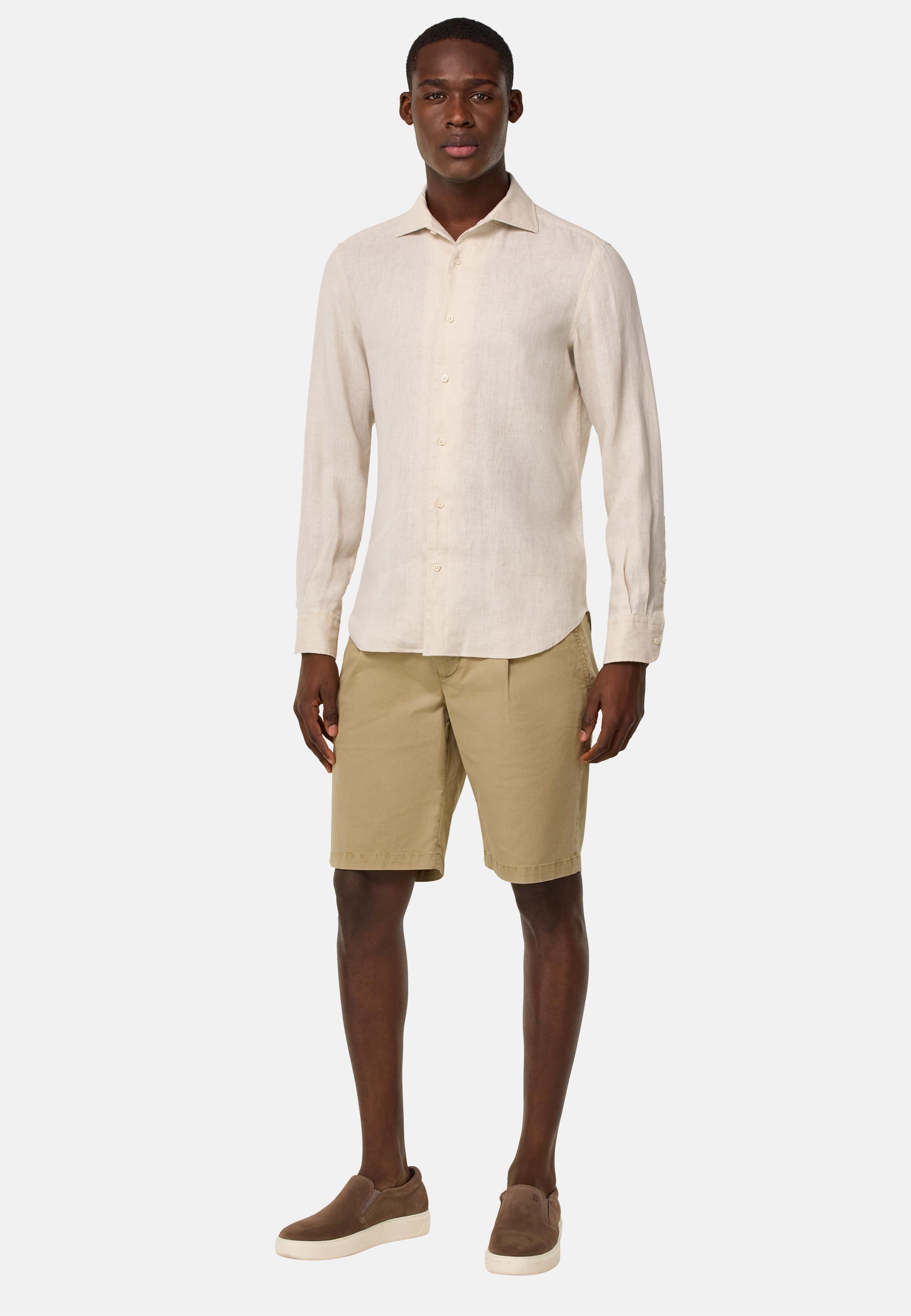 Stretch Cotton Summer Bermuda Shorts Beige, Beige, medium