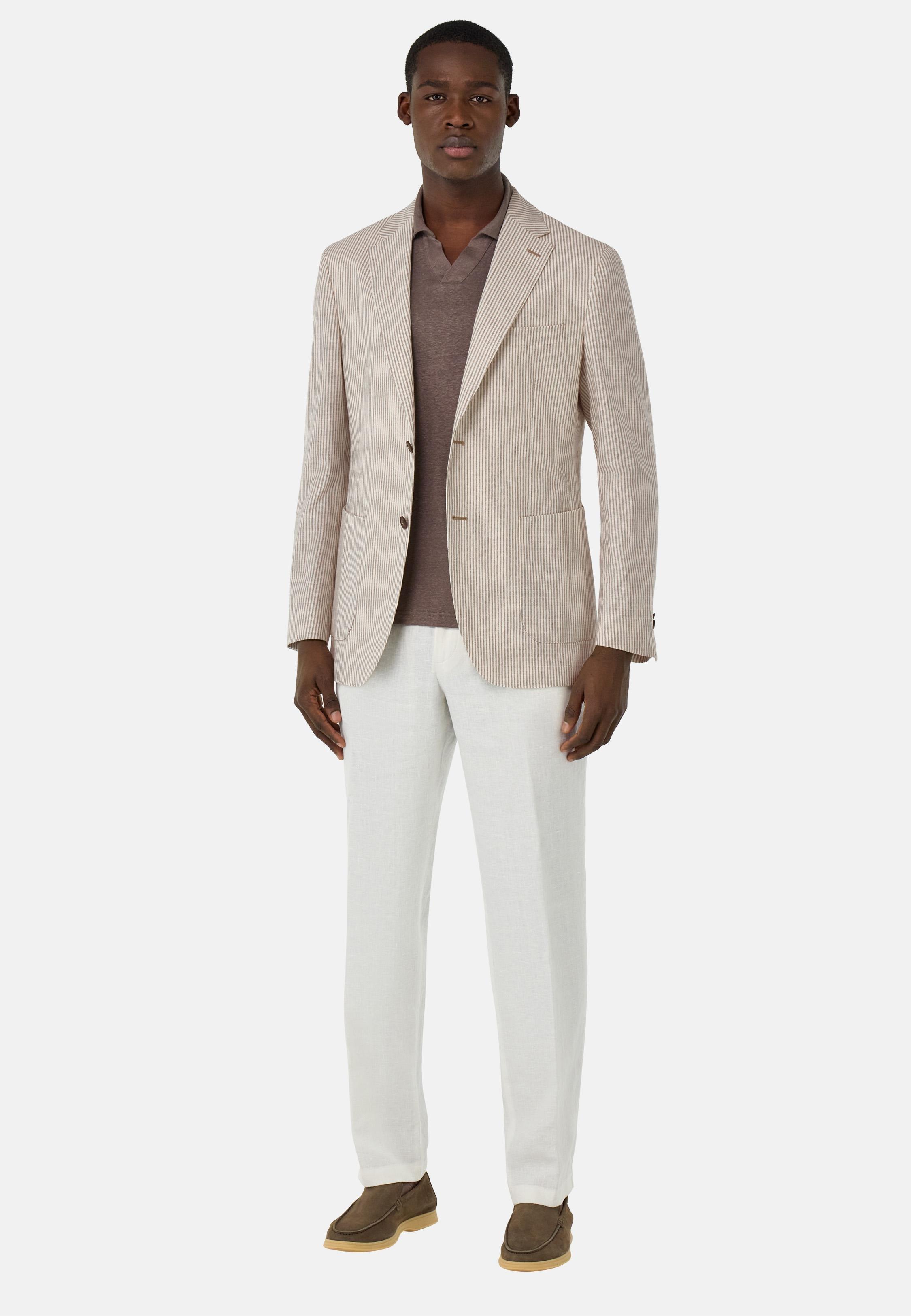 Pinstripe Jacket in Cotton, Linen, Wool and Silk Beige, 3901_WHBR, medium
