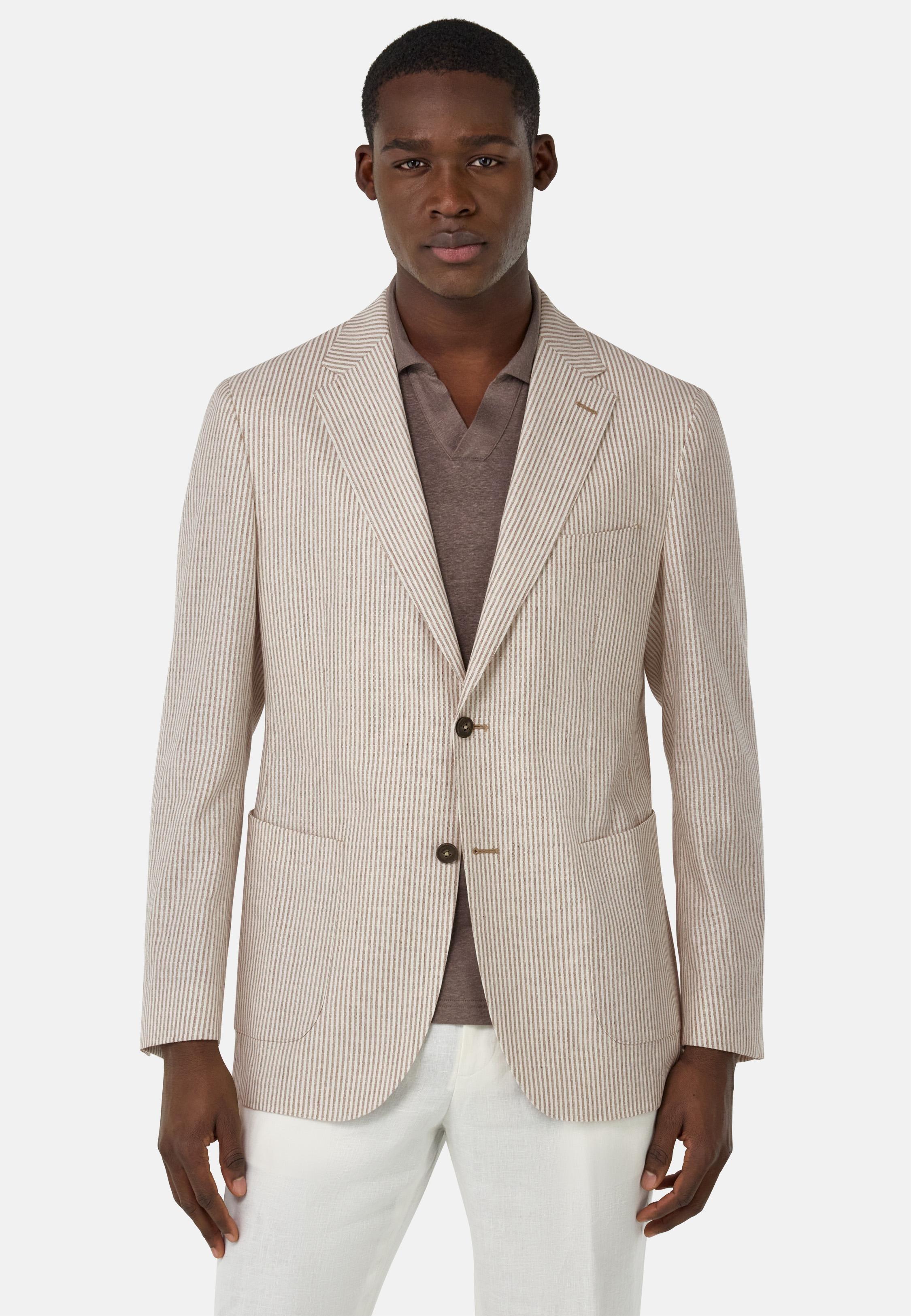 Pinstripe Jacket in Cotton, Linen, Wool and Silk Beige, 3901_WHBR, medium