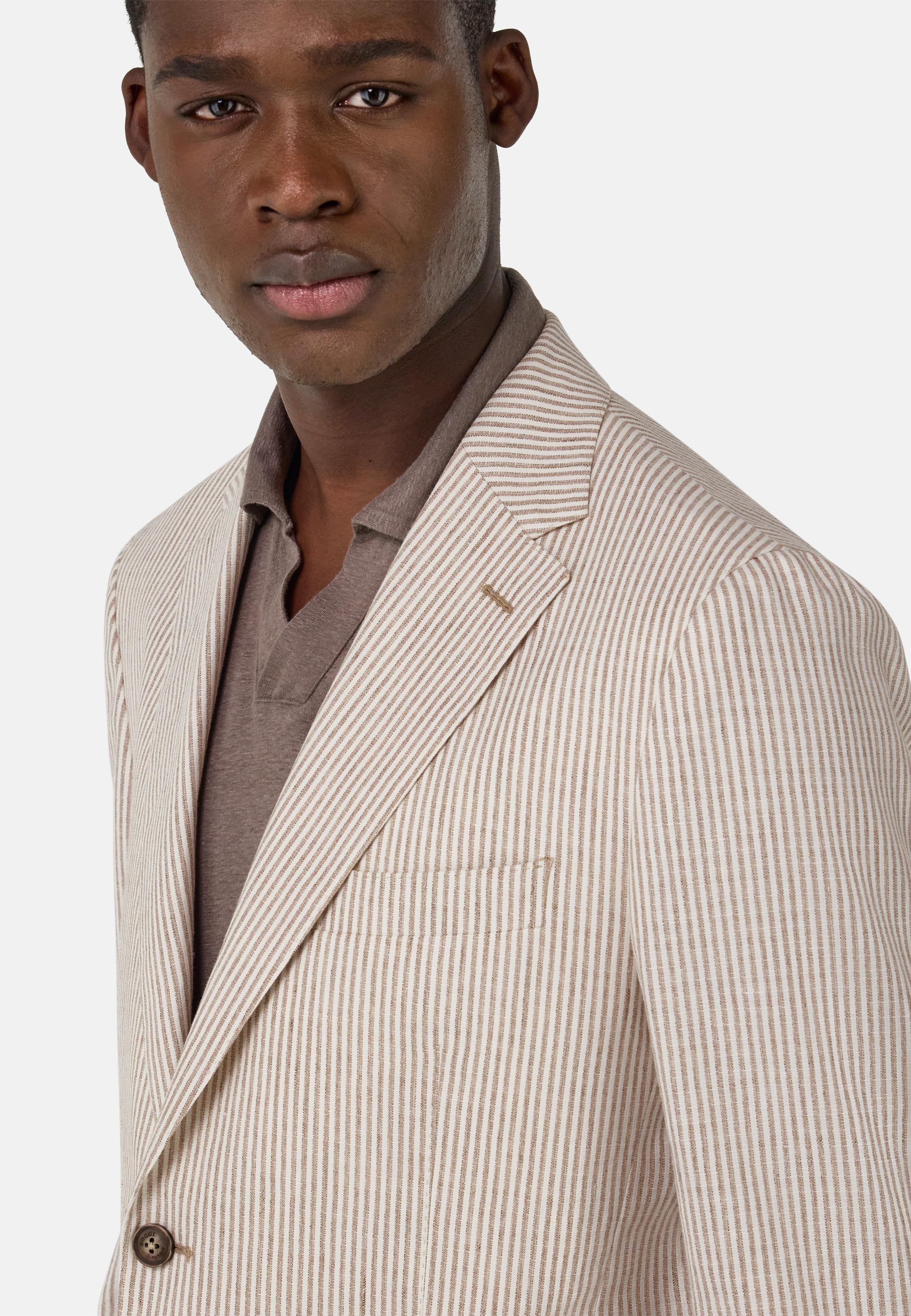 Pinstripe Jacket in Cotton, Linen, Wool and Silk Beige, , large image number 3