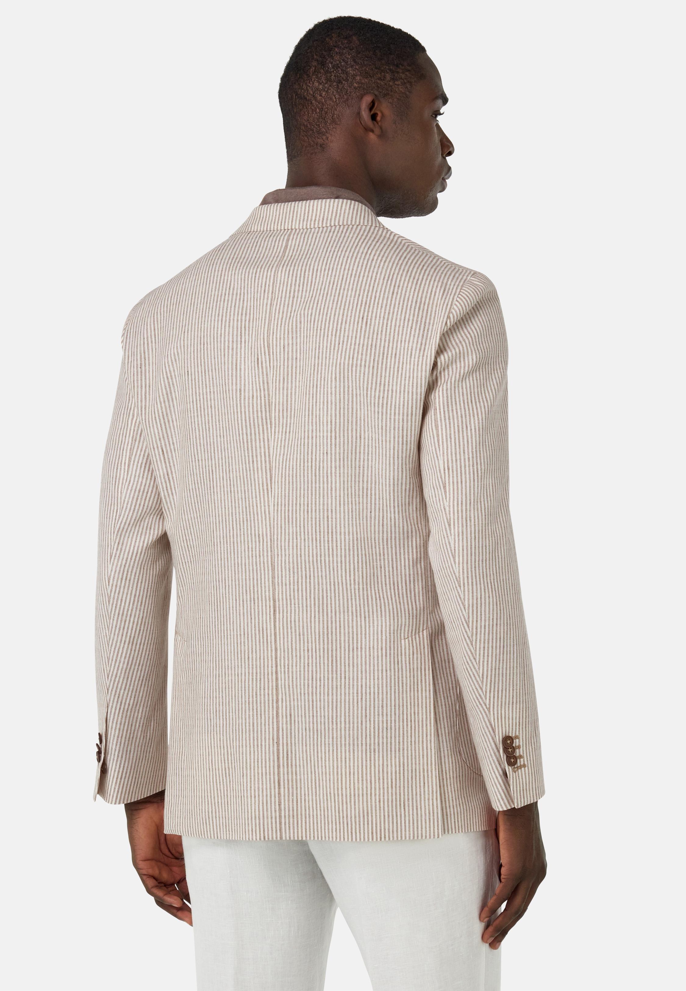 Pinstripe Jacket in Cotton, Linen, Wool and Silk Beige, 3901_WHBR, large image number 4