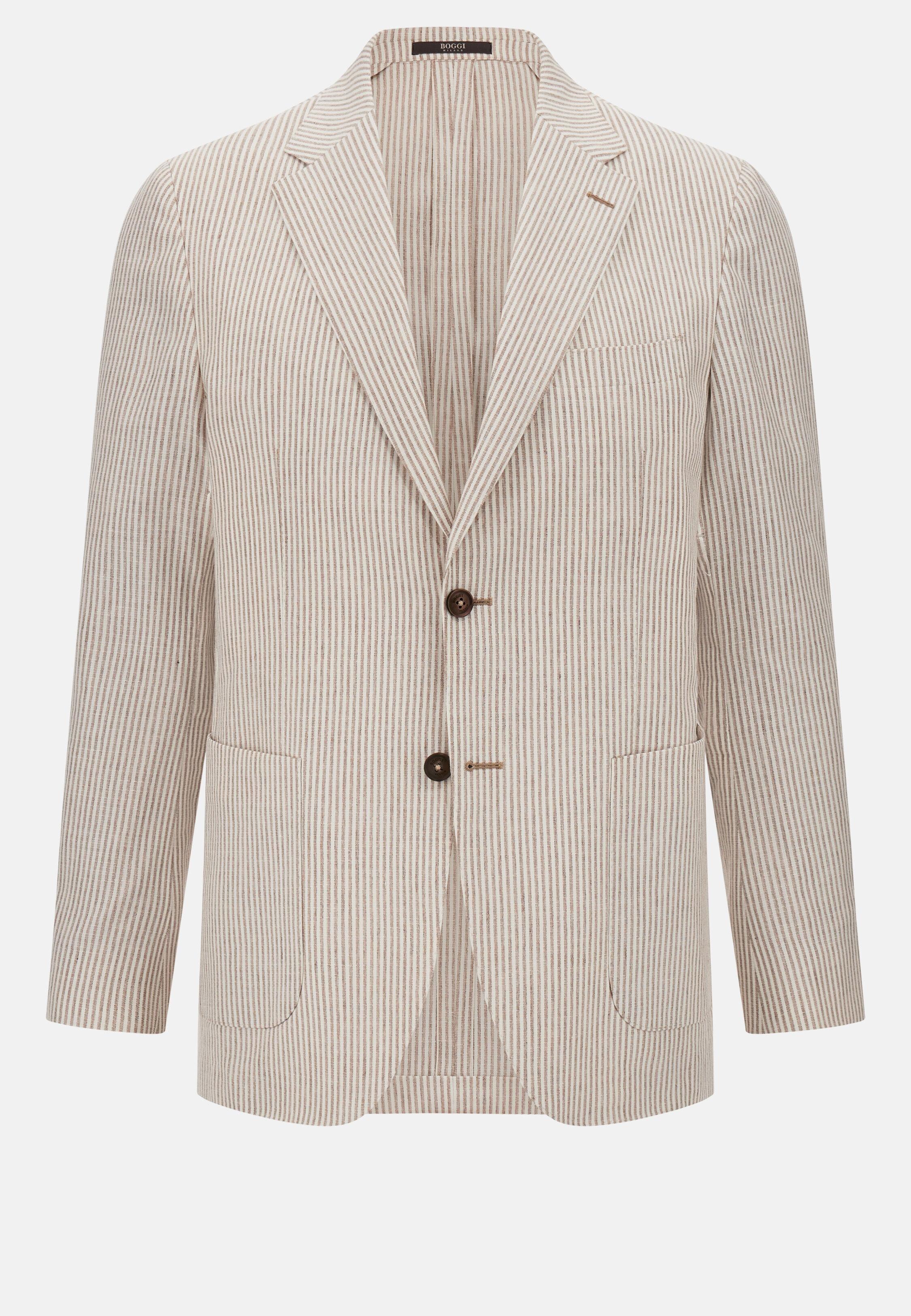 Pinstripe Jacket in Cotton, Linen, Wool and Silk Beige, 3901_WHBR, large image number 7