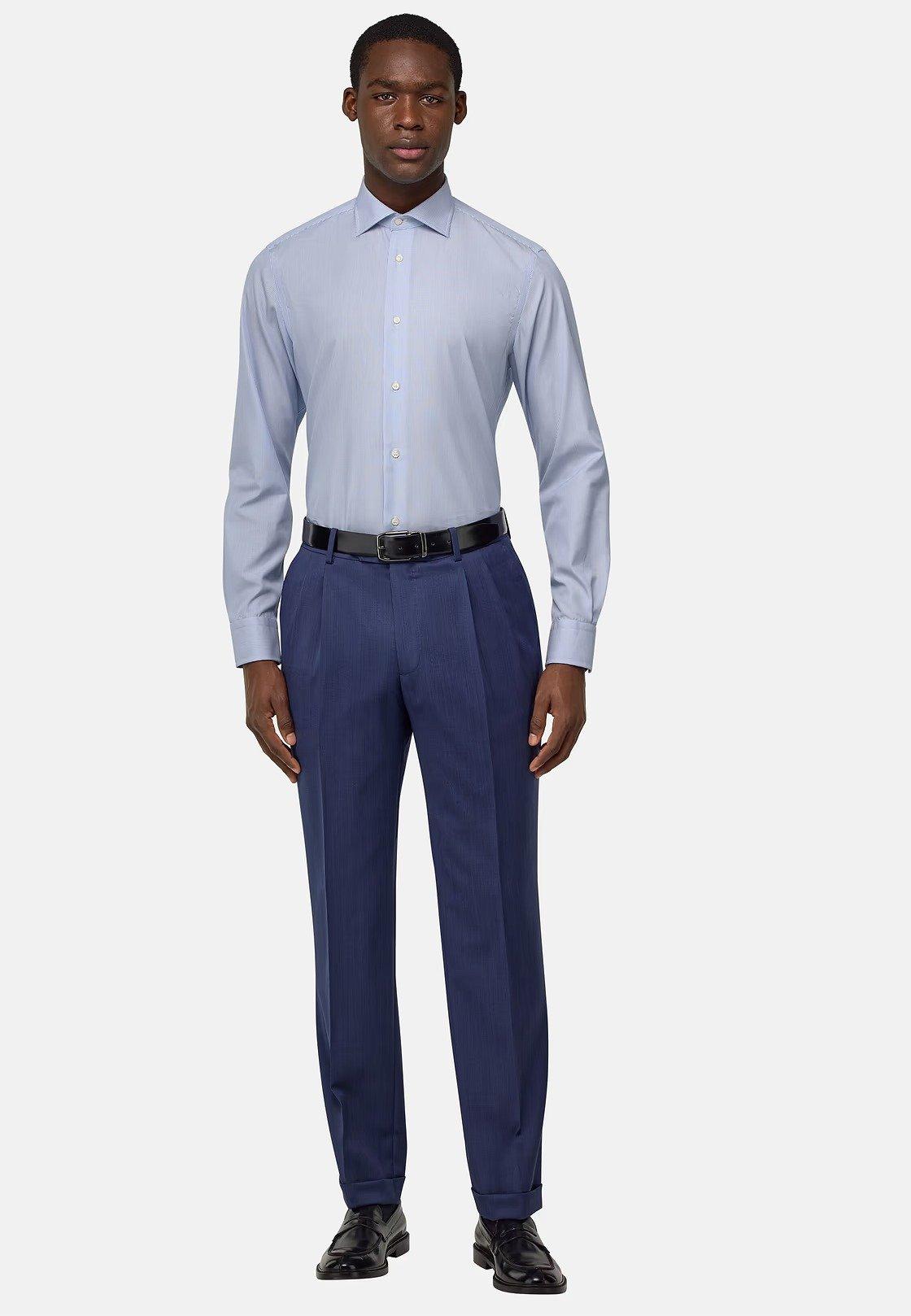 Striped Cotton Shirt Slim Fit Blue, 3901_LTBL, large image number 0