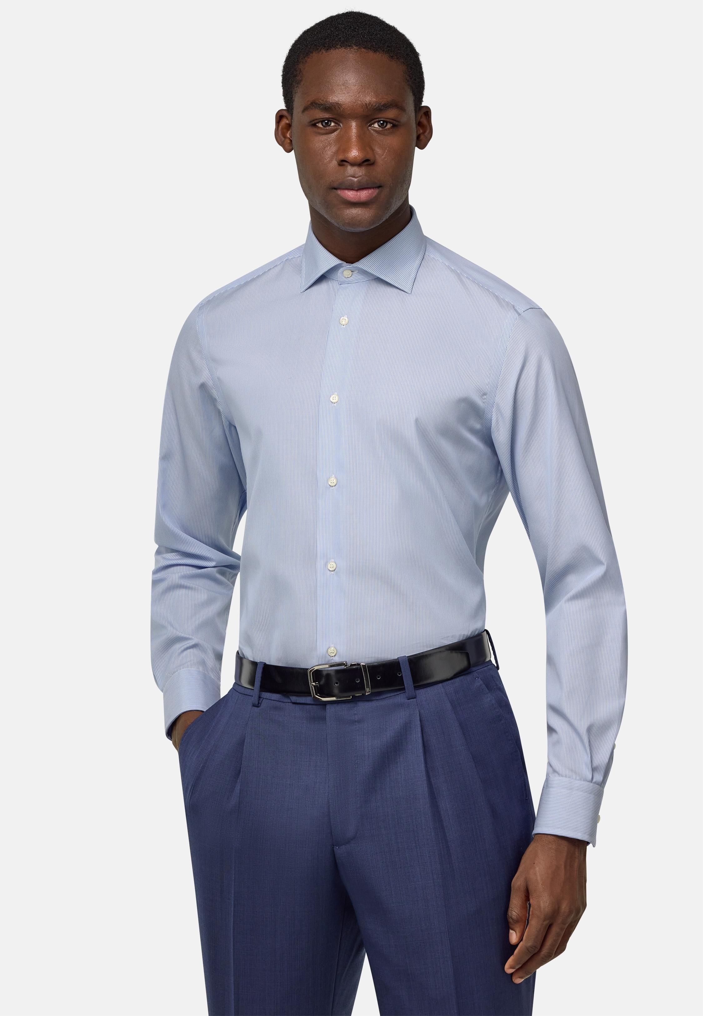 Striped Cotton Shirt Slim Fit Blue, 3901_LTBL, large image number 1
