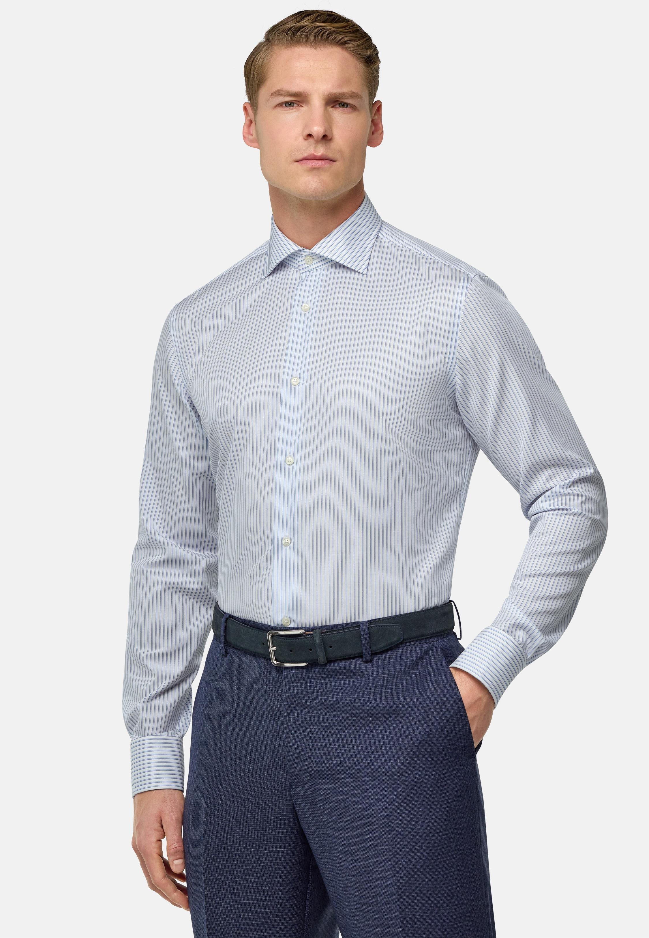 Striped Cotton Shirt Slim Fit Blue, , large image number 1