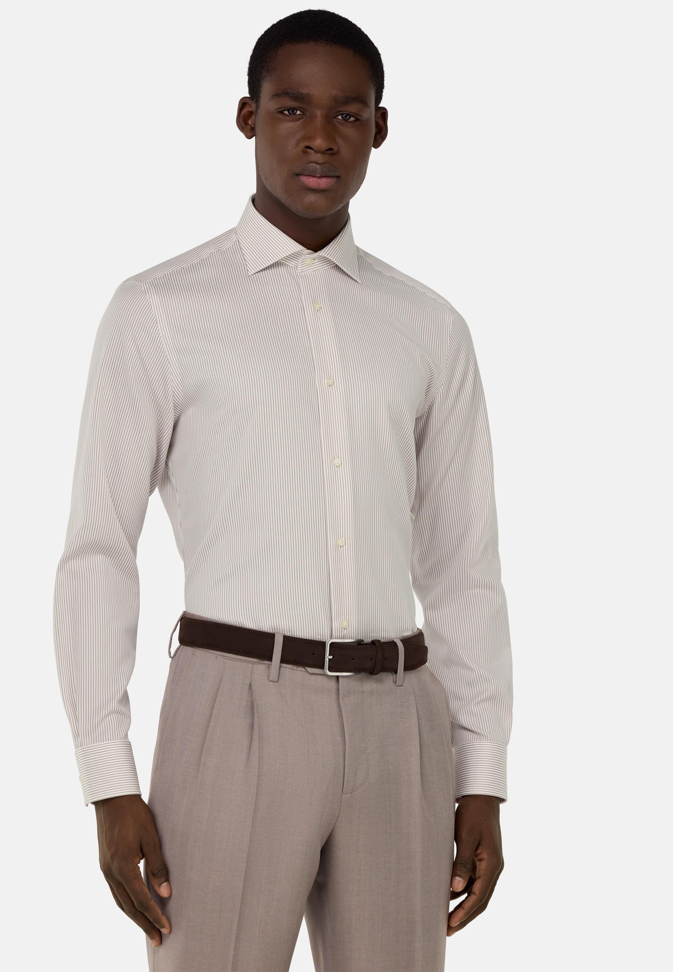 Striped Cotton Shirt Brown, Taupe, large image number 12