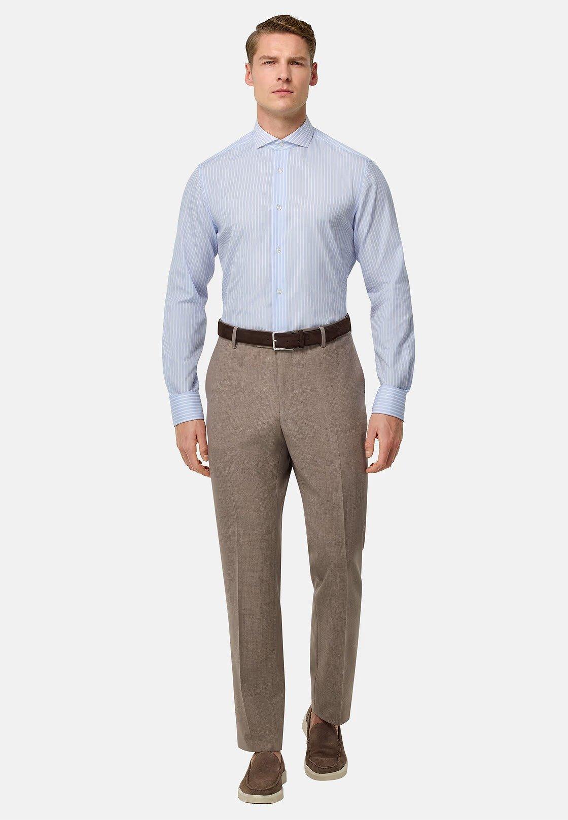 Slim Fit Striped Cotton Shirt Blue, 3901_LTBL, large image number 0