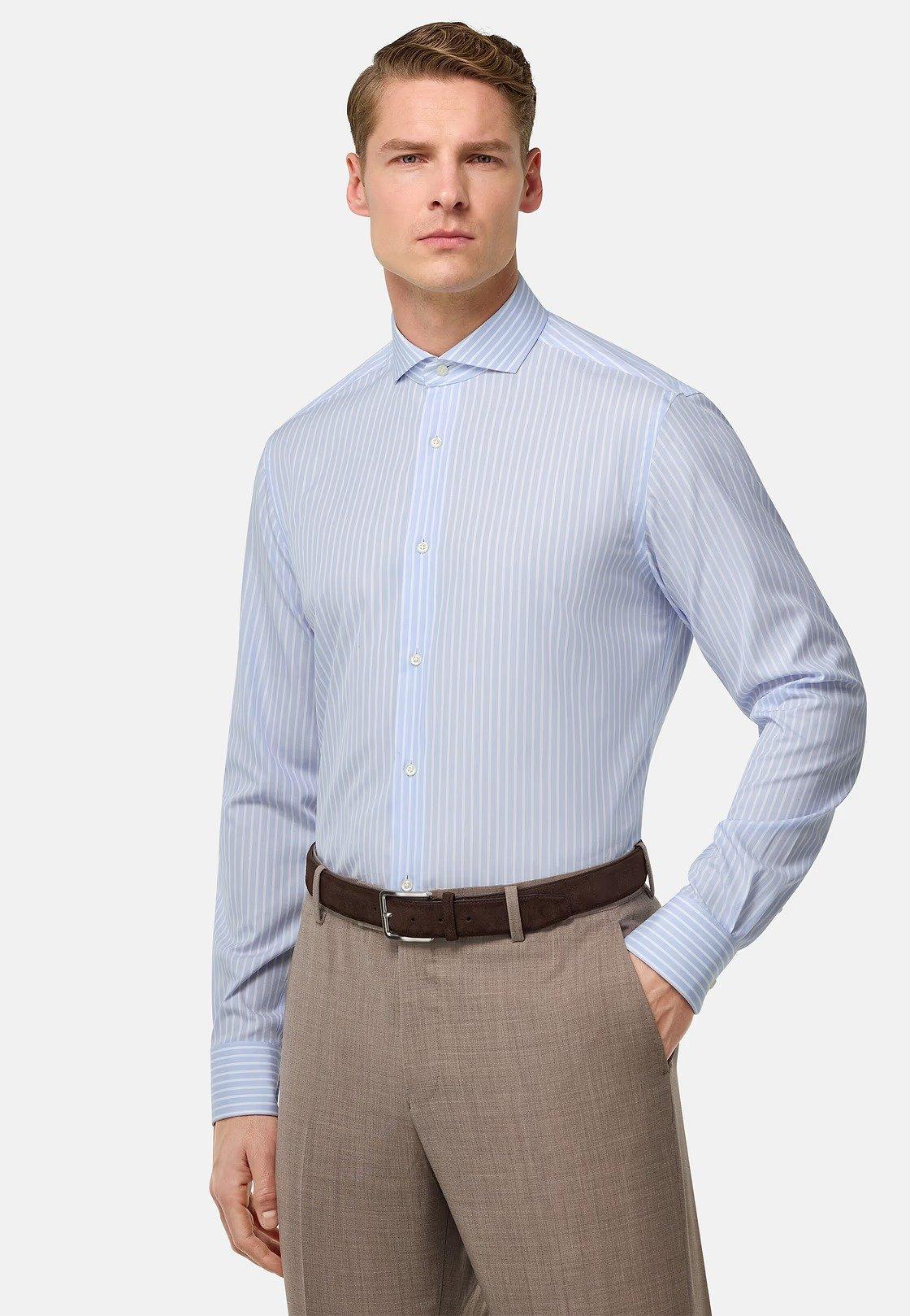 Slim Fit Striped Cotton Shirt Blue, 3901_LTBL, large image number 2