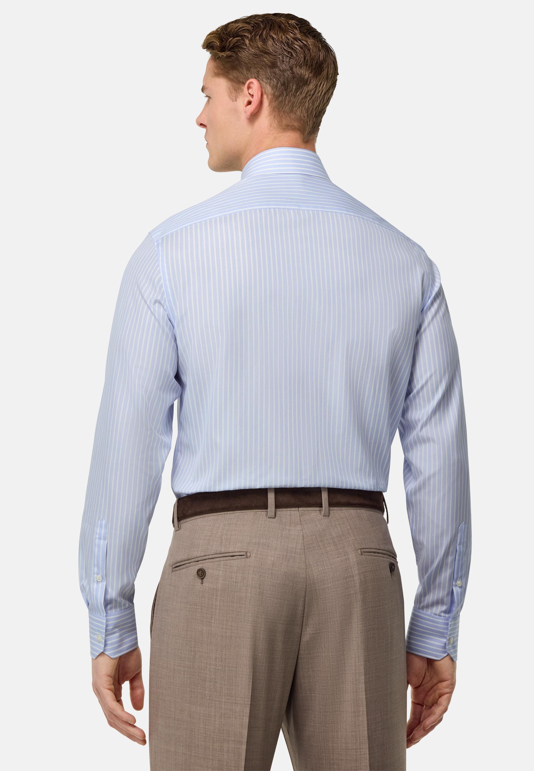 Slim Fit Striped Cotton Shirt Blue, Light Blue, large image number 3