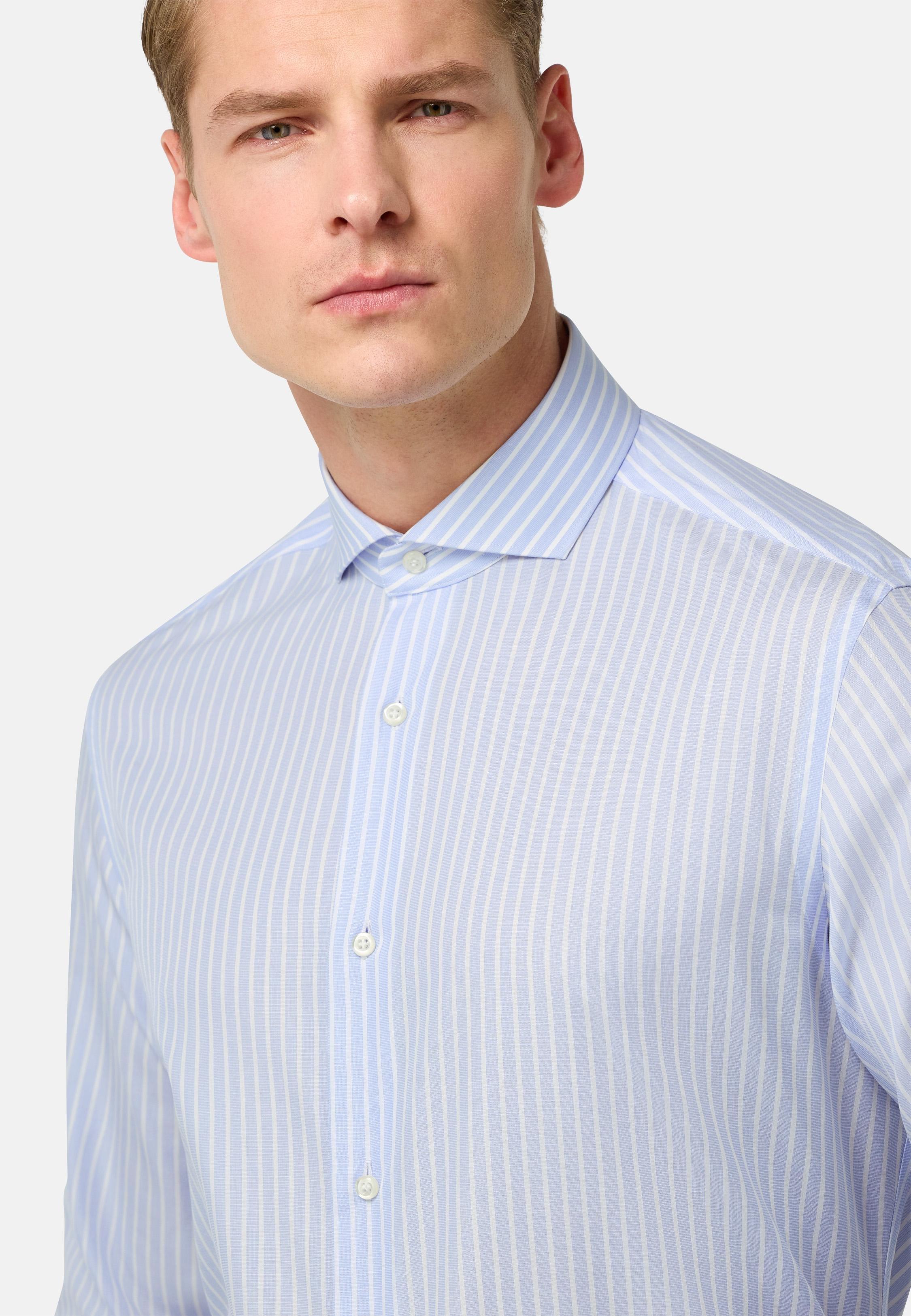 Slim Fit Striped Cotton Shirt Blue, 3901_LTBL, large image number 5