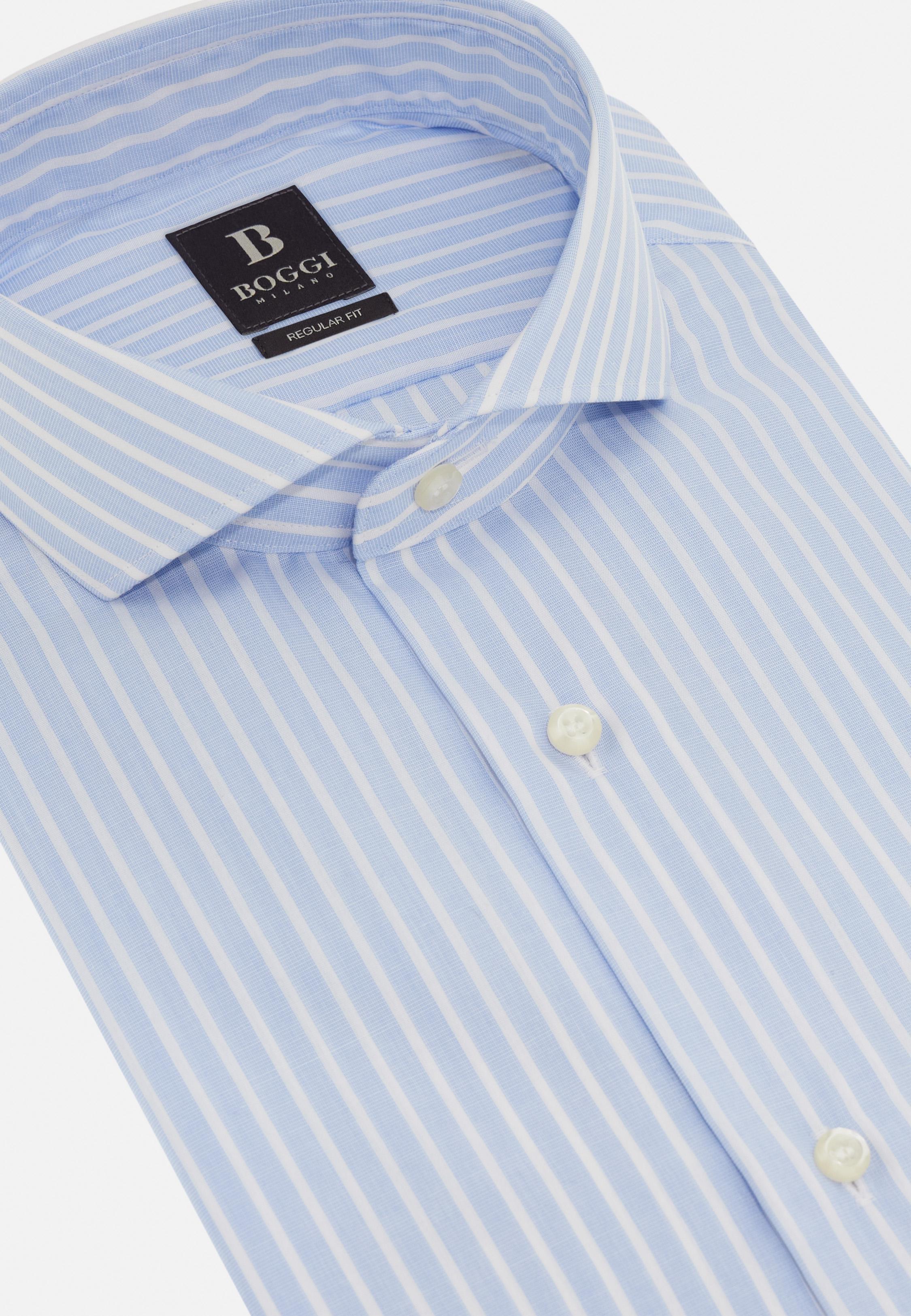 Slim Fit Striped Cotton Shirt Blue, Light Blue, large image number 7