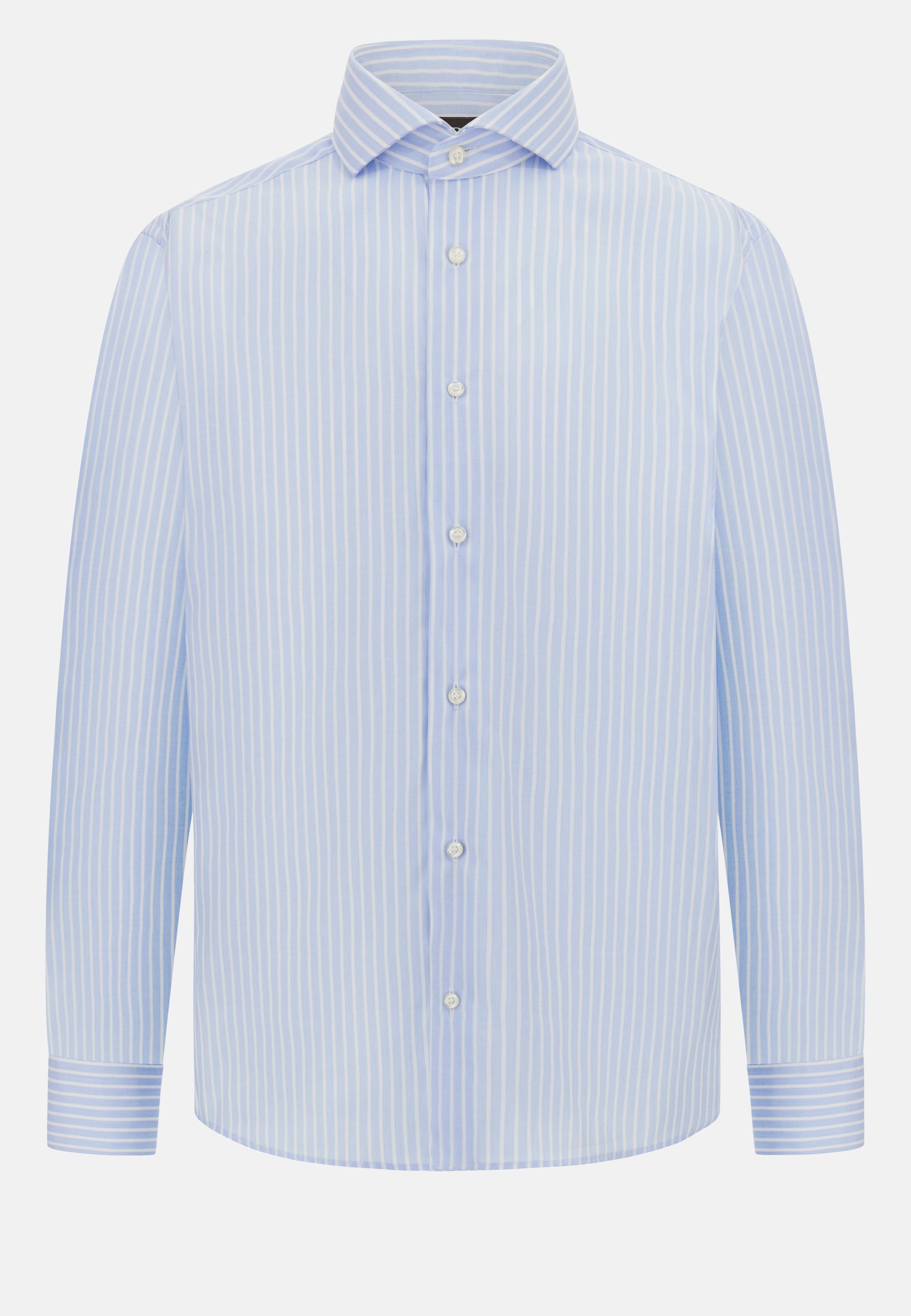 Slim Fit Striped Cotton Shirt Blue, 3901_LTBL, large image number 9