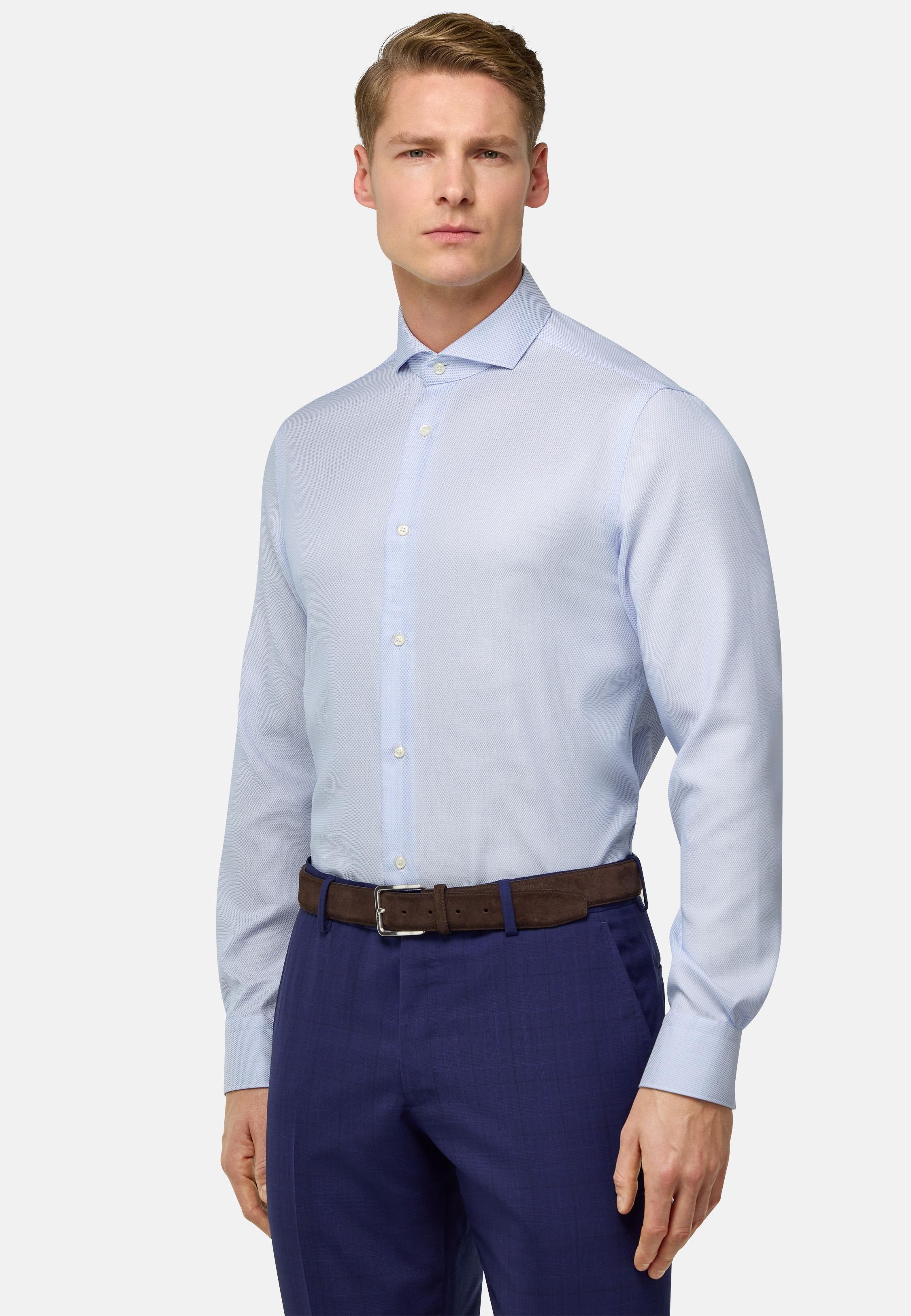 Slim Fit Cotton Shirt Blue, 3901_LTBL, large image number 1