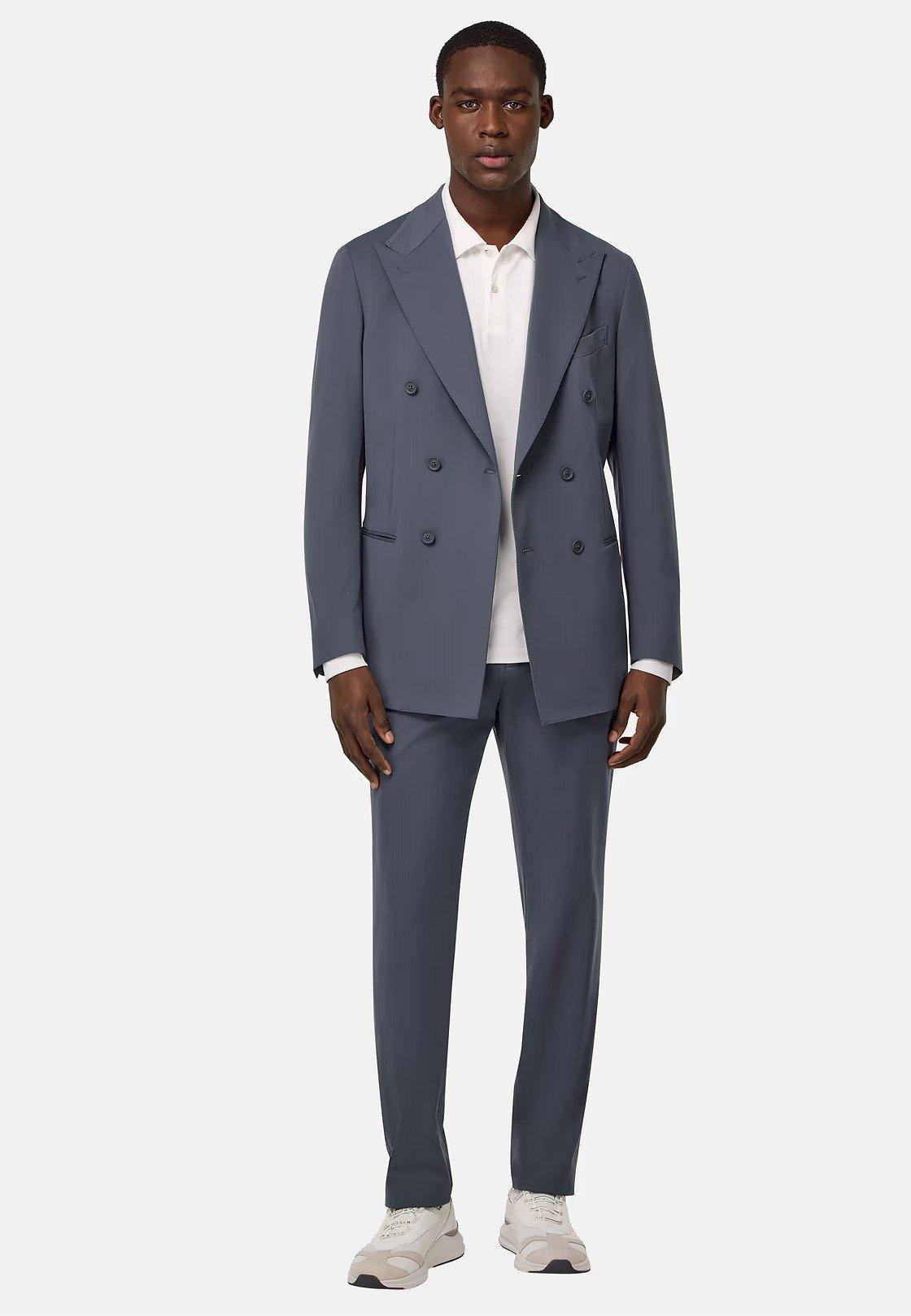 B Tech Double-Breasted Jacket In Stretch Nylon Grey, Charcoal, medium