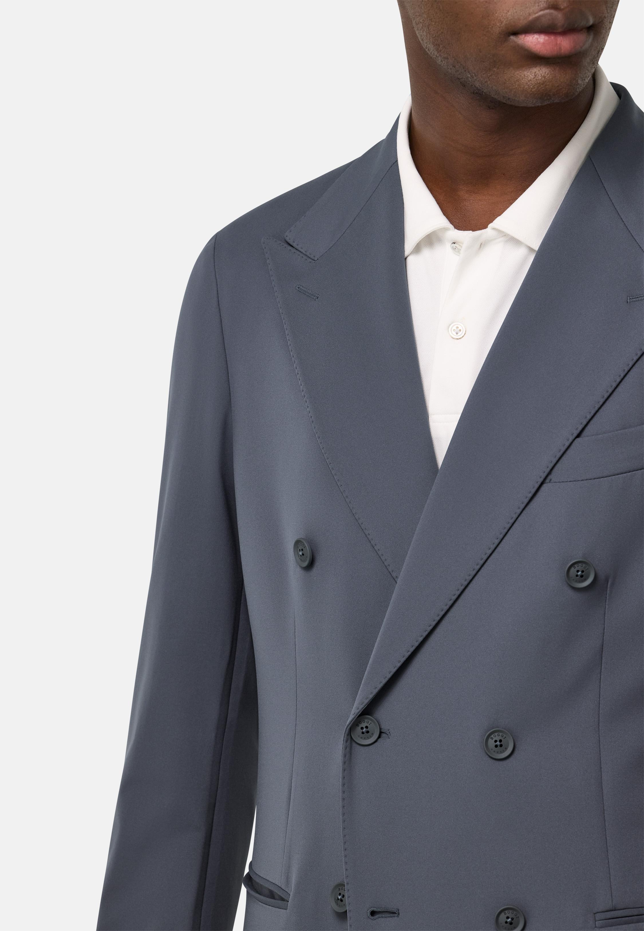 B Tech Double-Breasted Jacket In Stretch Nylon Grey, Charcoal, large image number 5