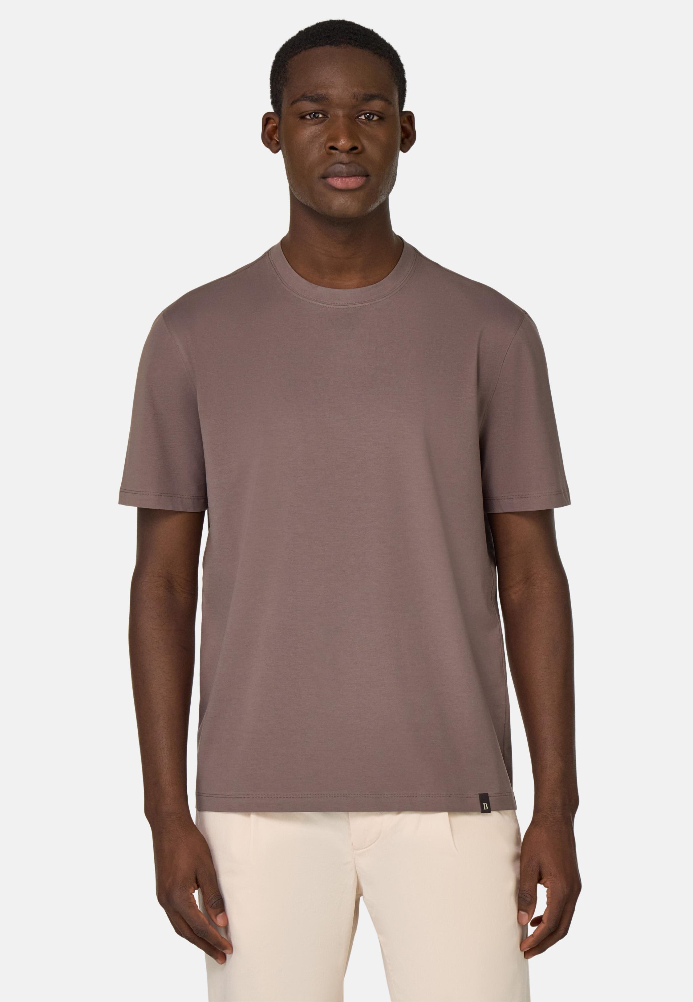 T-Shirt In Stretch Supima Cotton Brown, Taupe, medium