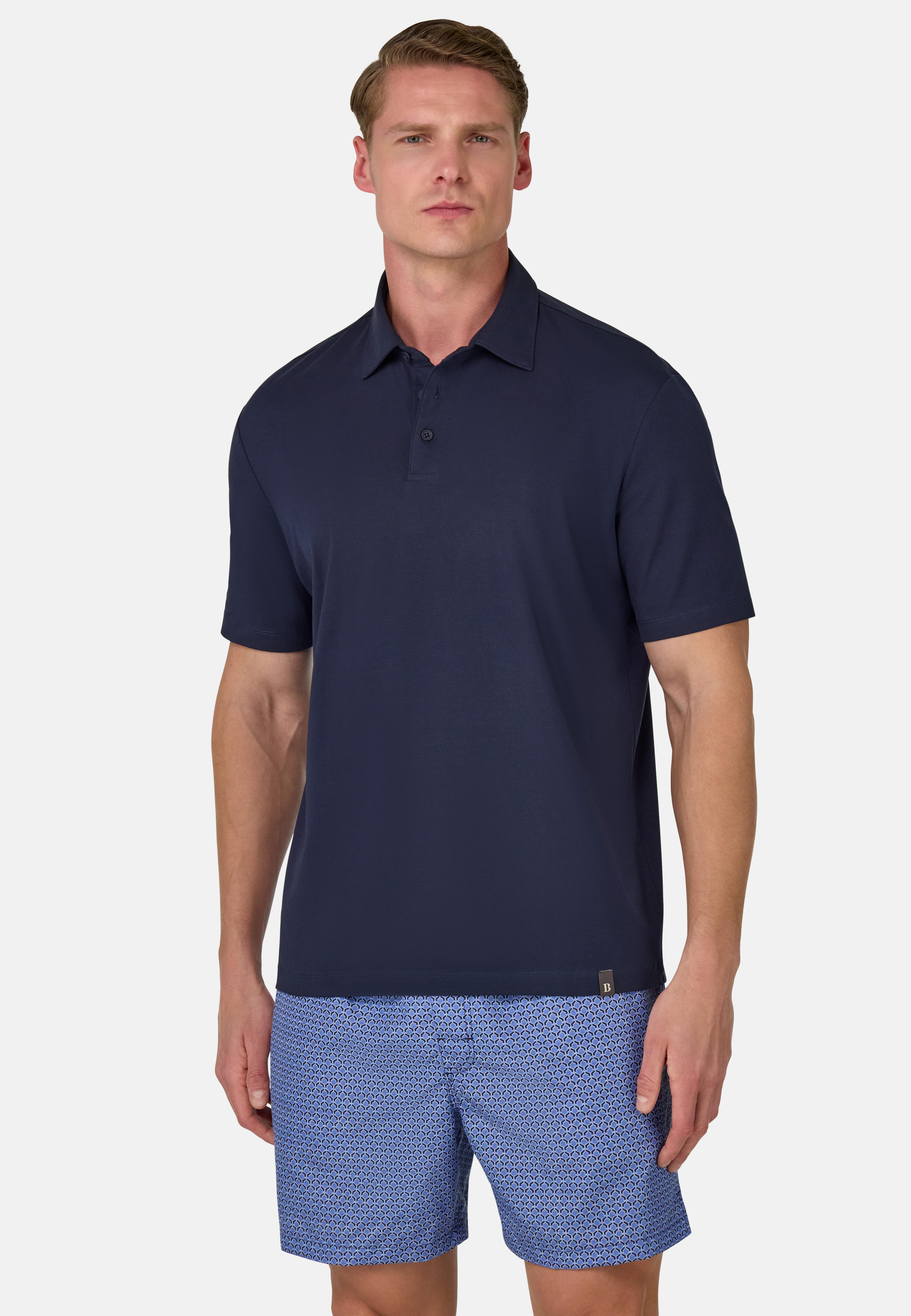 Polo Shirt In Stretch Supima Cotton Navy, , large image number 1