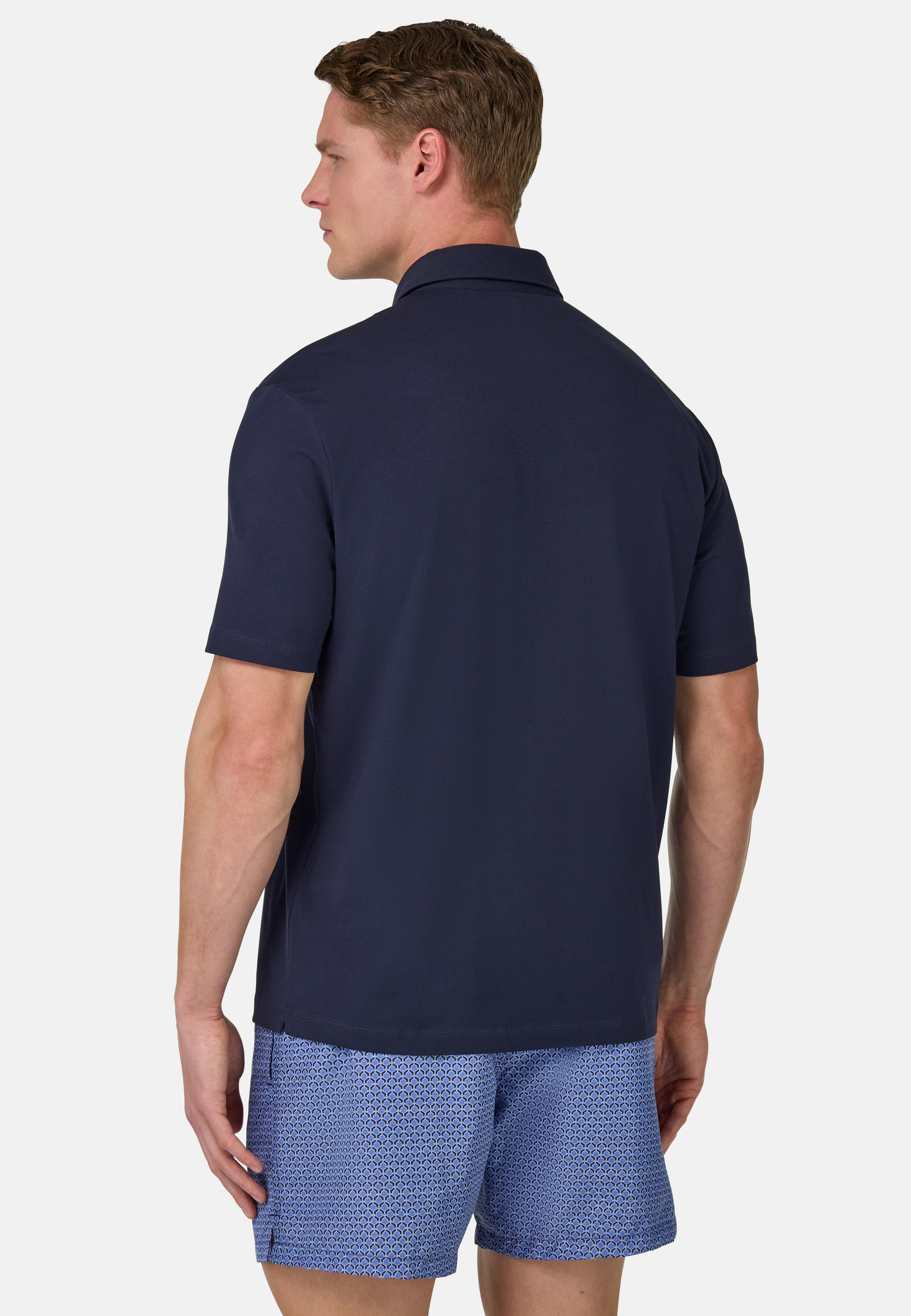 Polo Shirt In Stretch Supima Cotton Navy, Navy blue, large image number 4