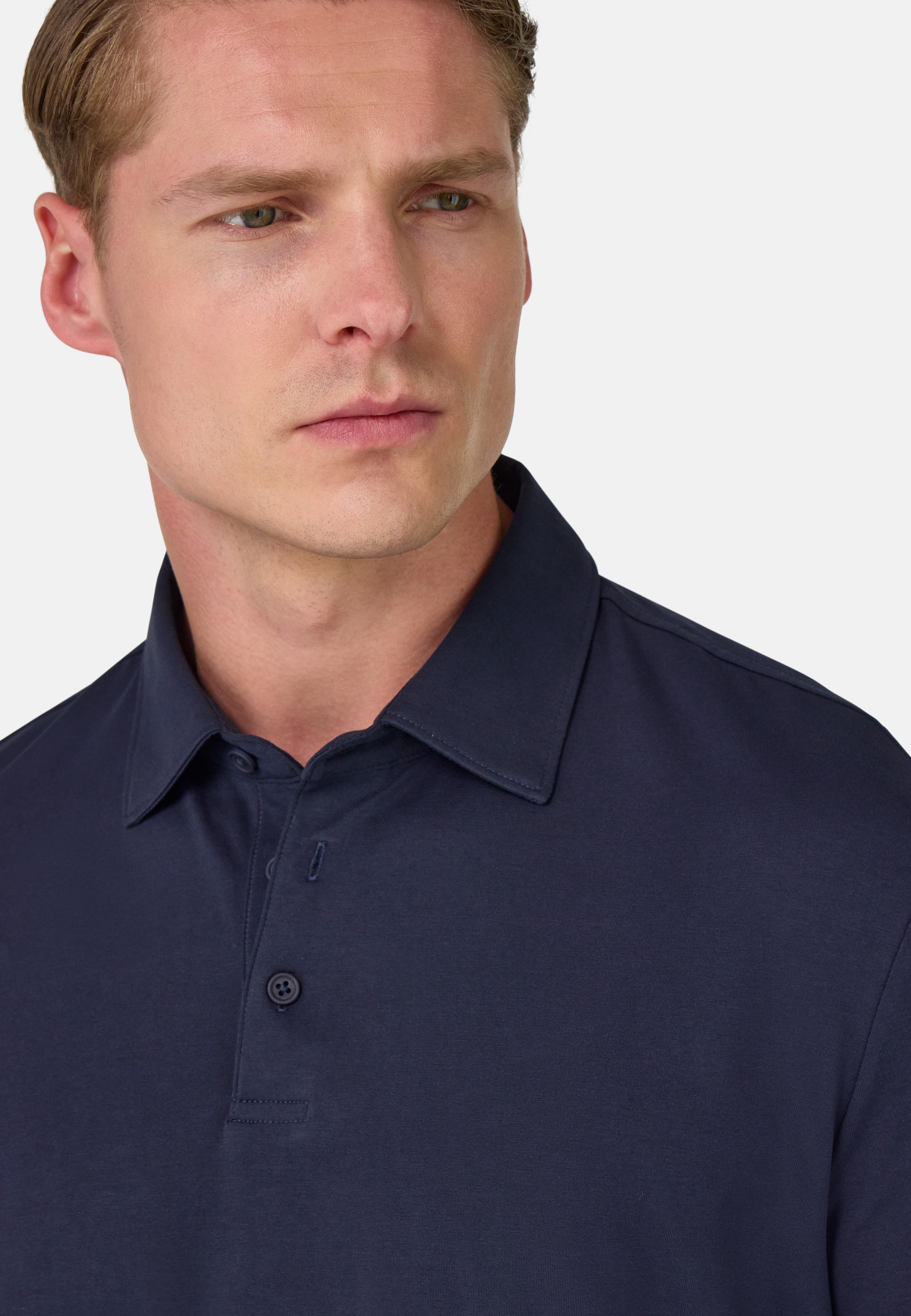 Polo Shirt In Stretch Supima Cotton Navy, Navy blue, large image number 5