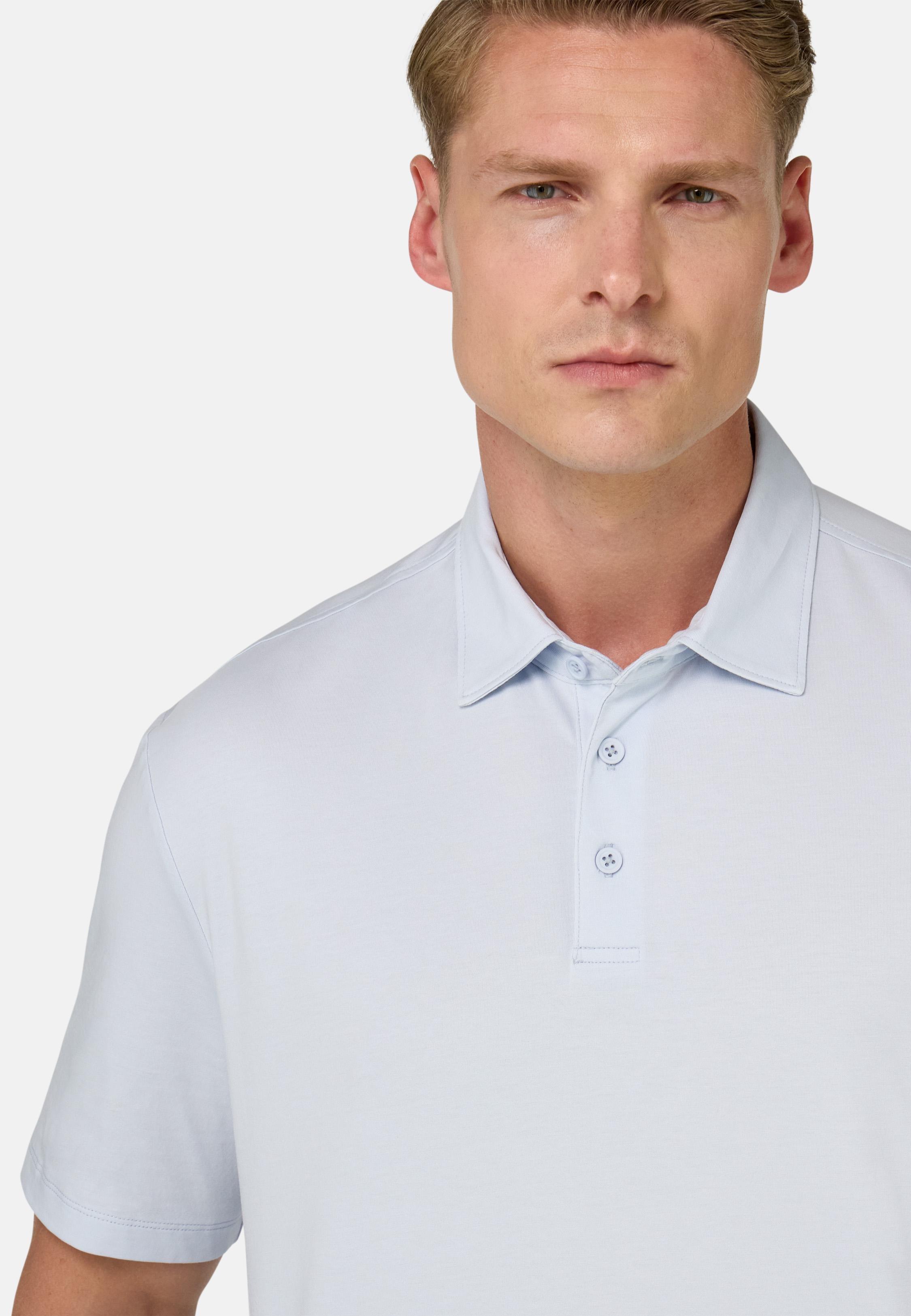 Polo Shirt In Stretch Supima Cotton Blue, , large image number 2