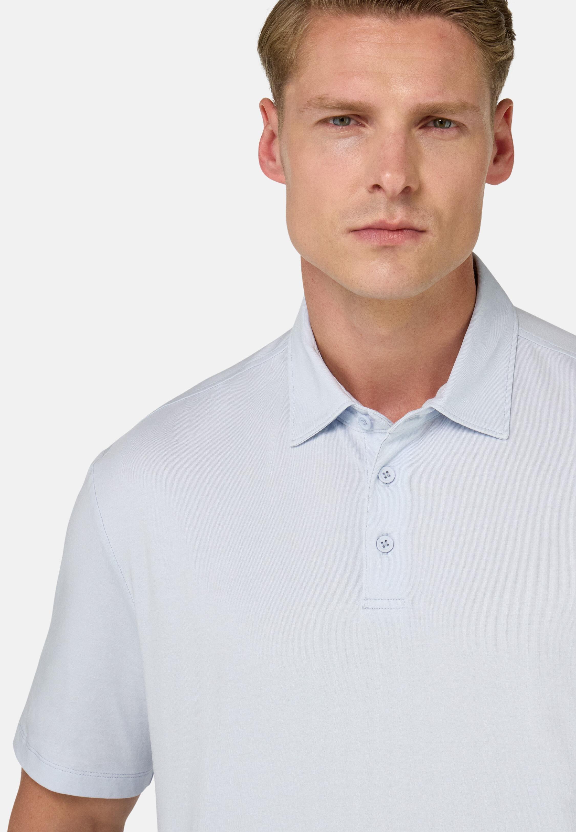 Polo Shirt In Stretch Supima Cotton Blue, Light Blue, large image number 5