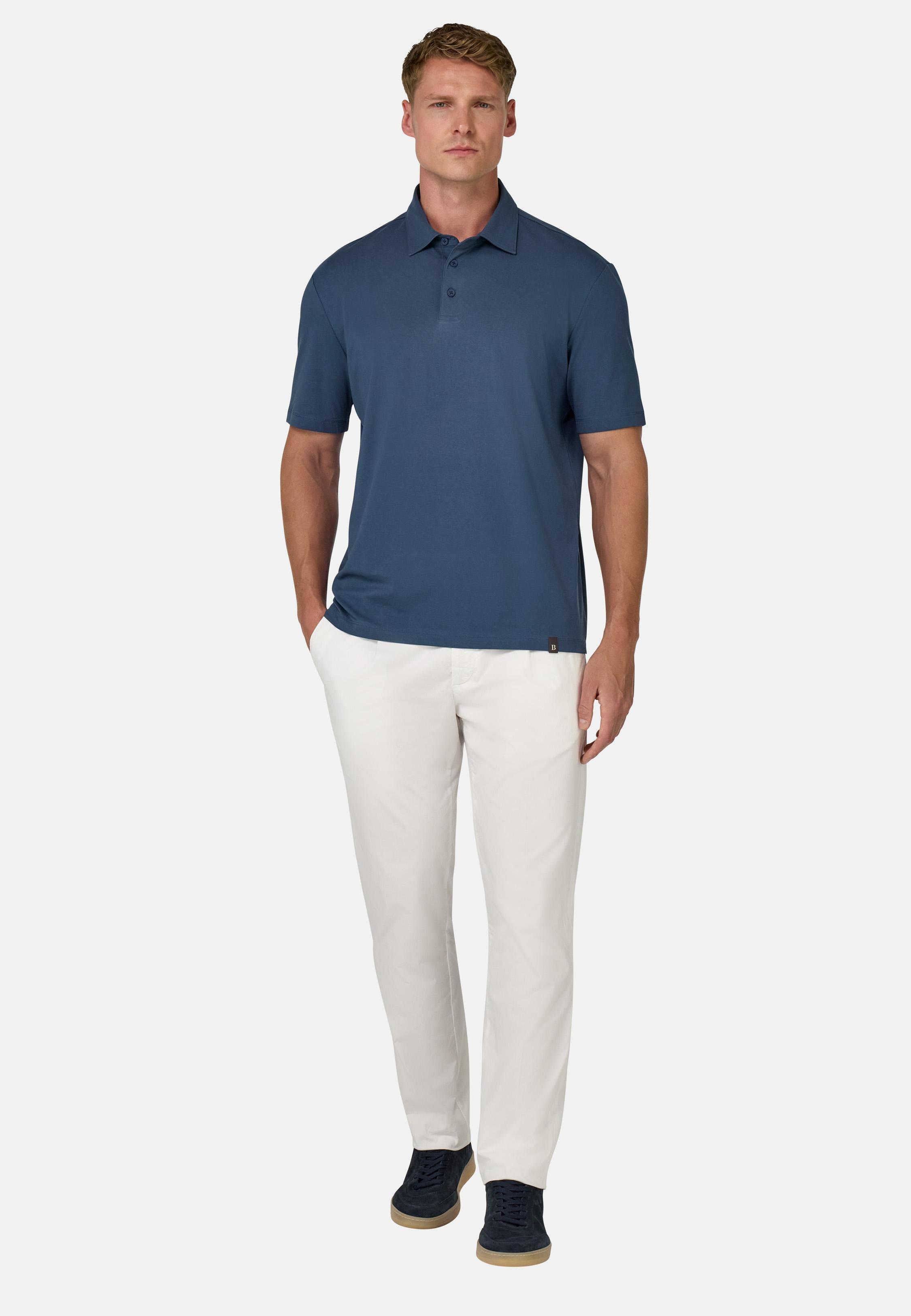 Polo Shirt In Stretch Supima Cotton Blue, , large image number 0