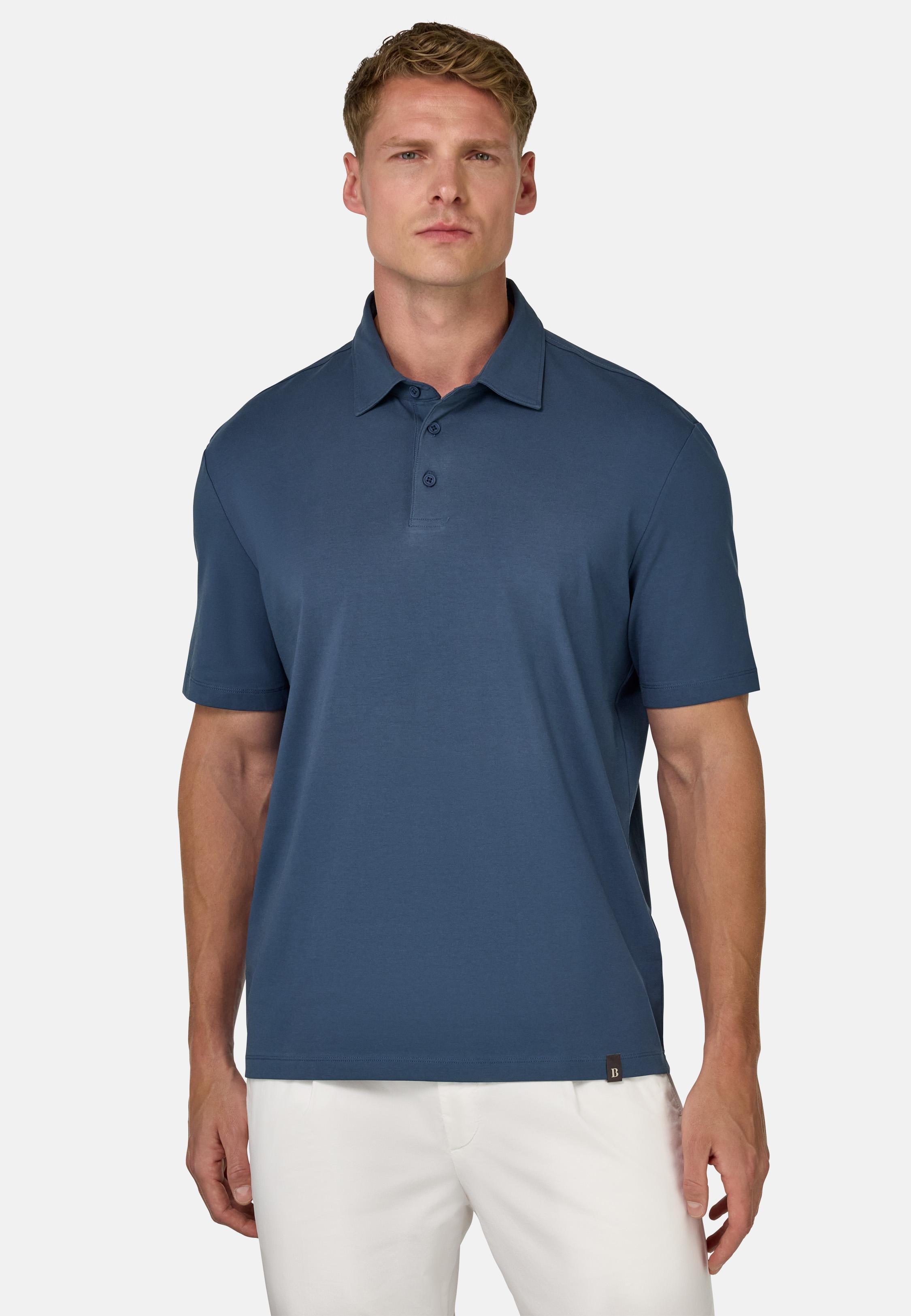 Polo Shirt In Stretch Supima Cotton Blue, , large image number 1