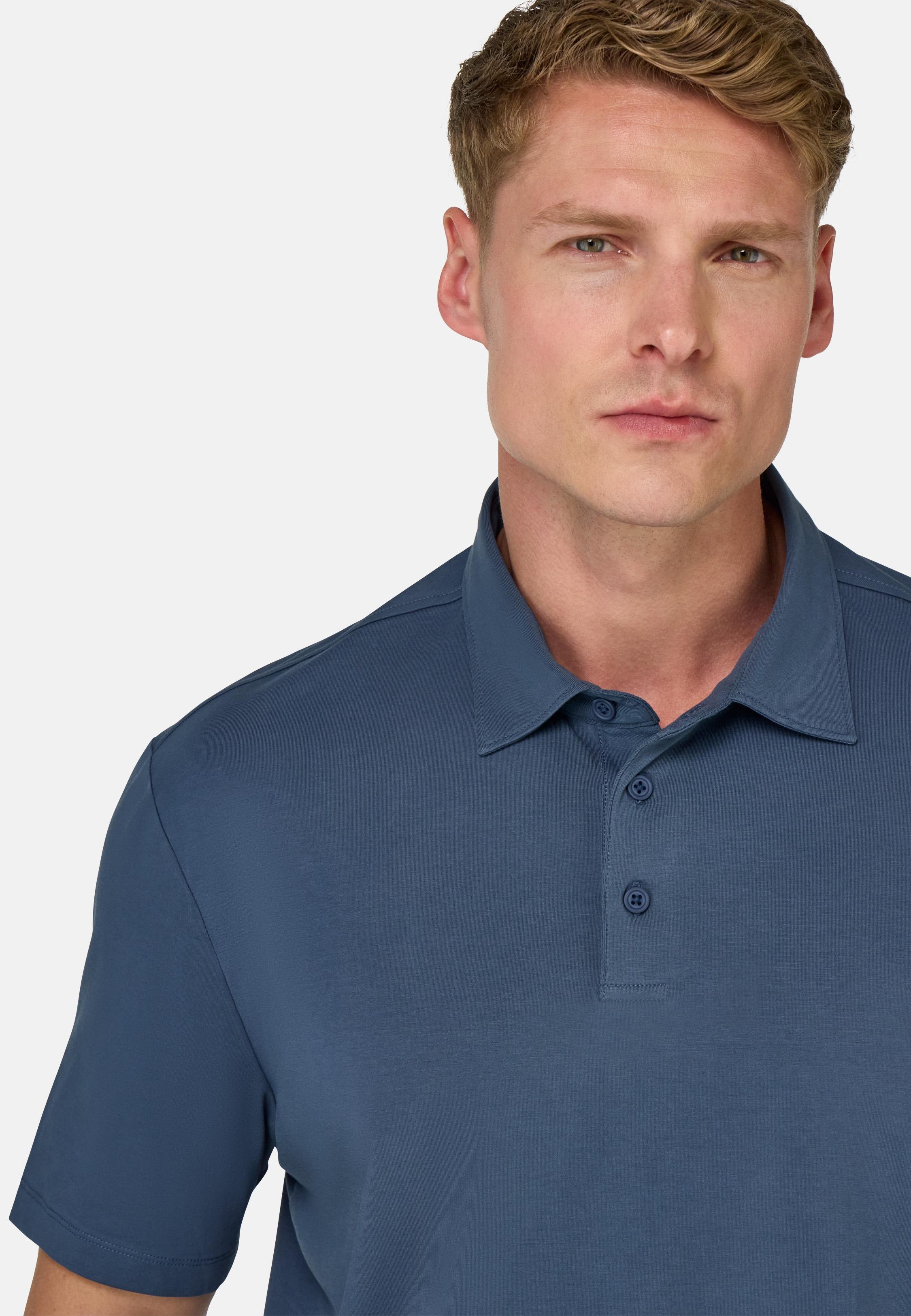 Polo Shirt In Stretch Supima Cotton Blue, , large image number 2