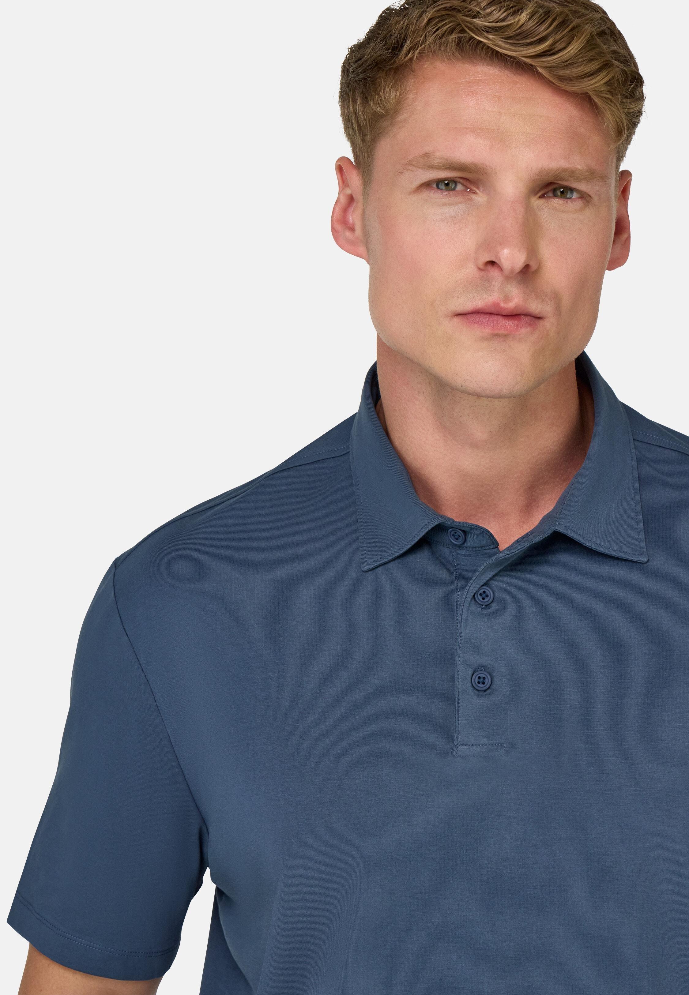 Polo Shirt In Stretch Supima Cotton Blue, Blue, large image number 5