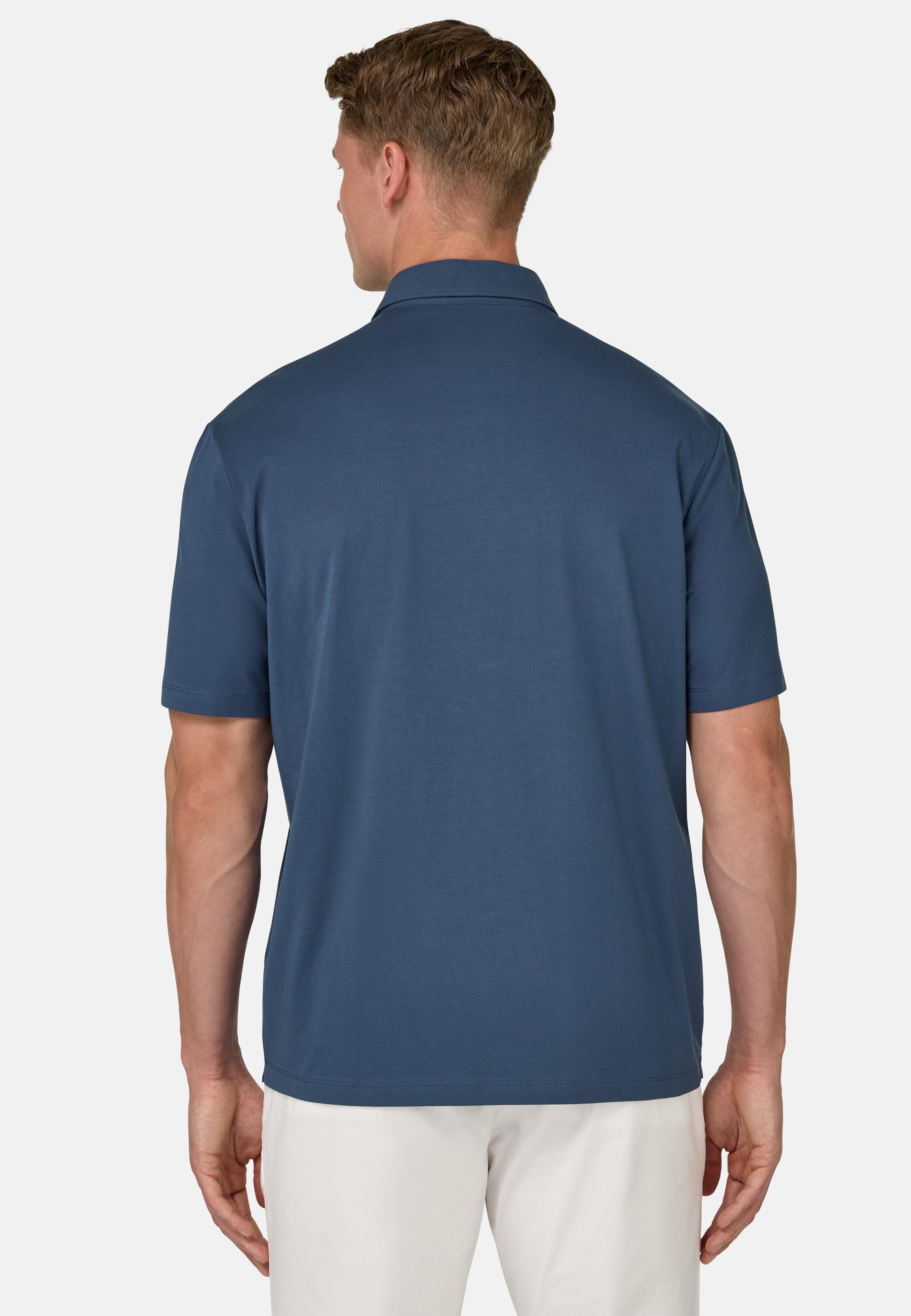 Polo Shirt In Stretch Supima Cotton Blue, Blue, large image number 6