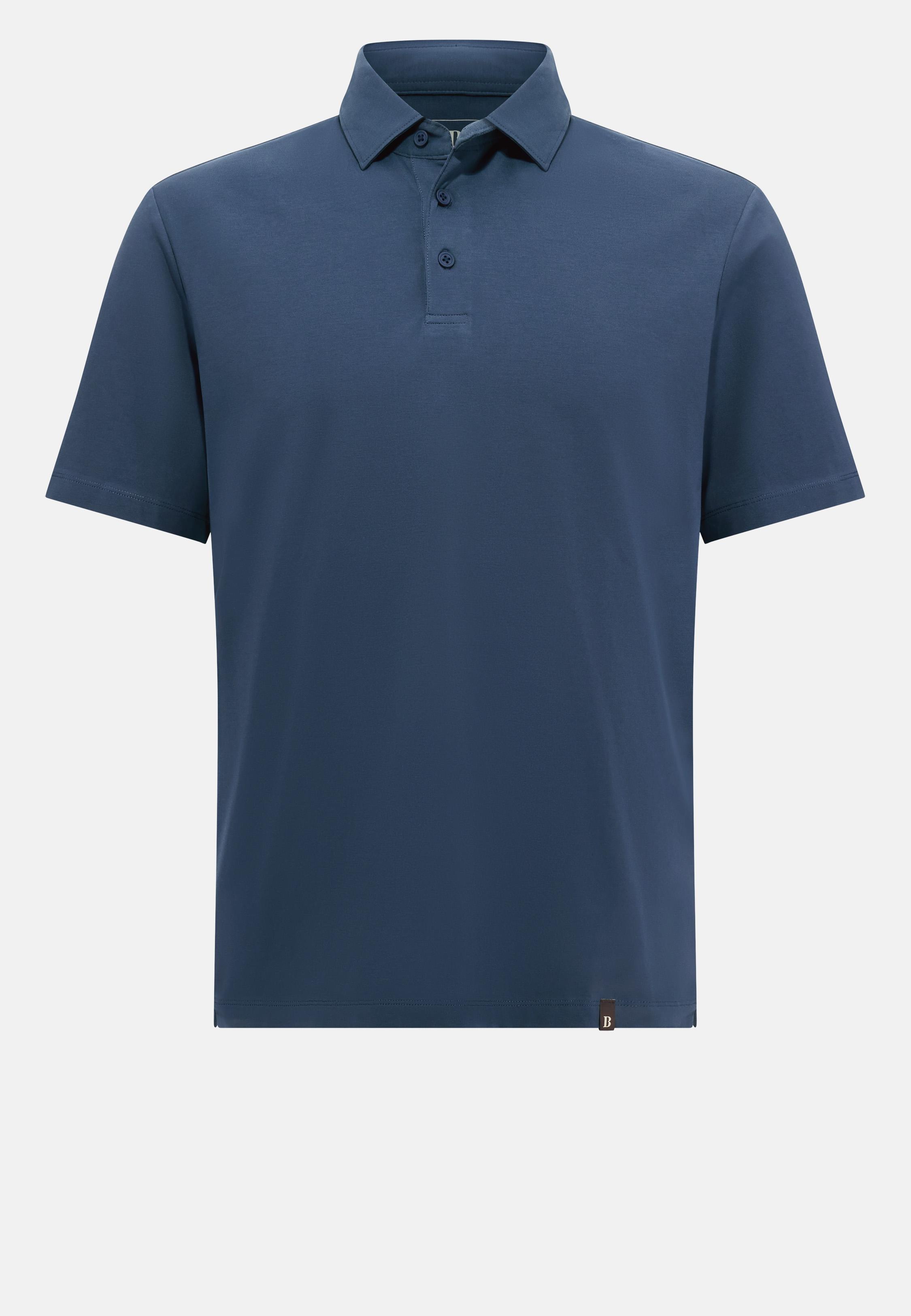 Polo Shirt In Stretch Supima Cotton Blue, Blue, large image number 8