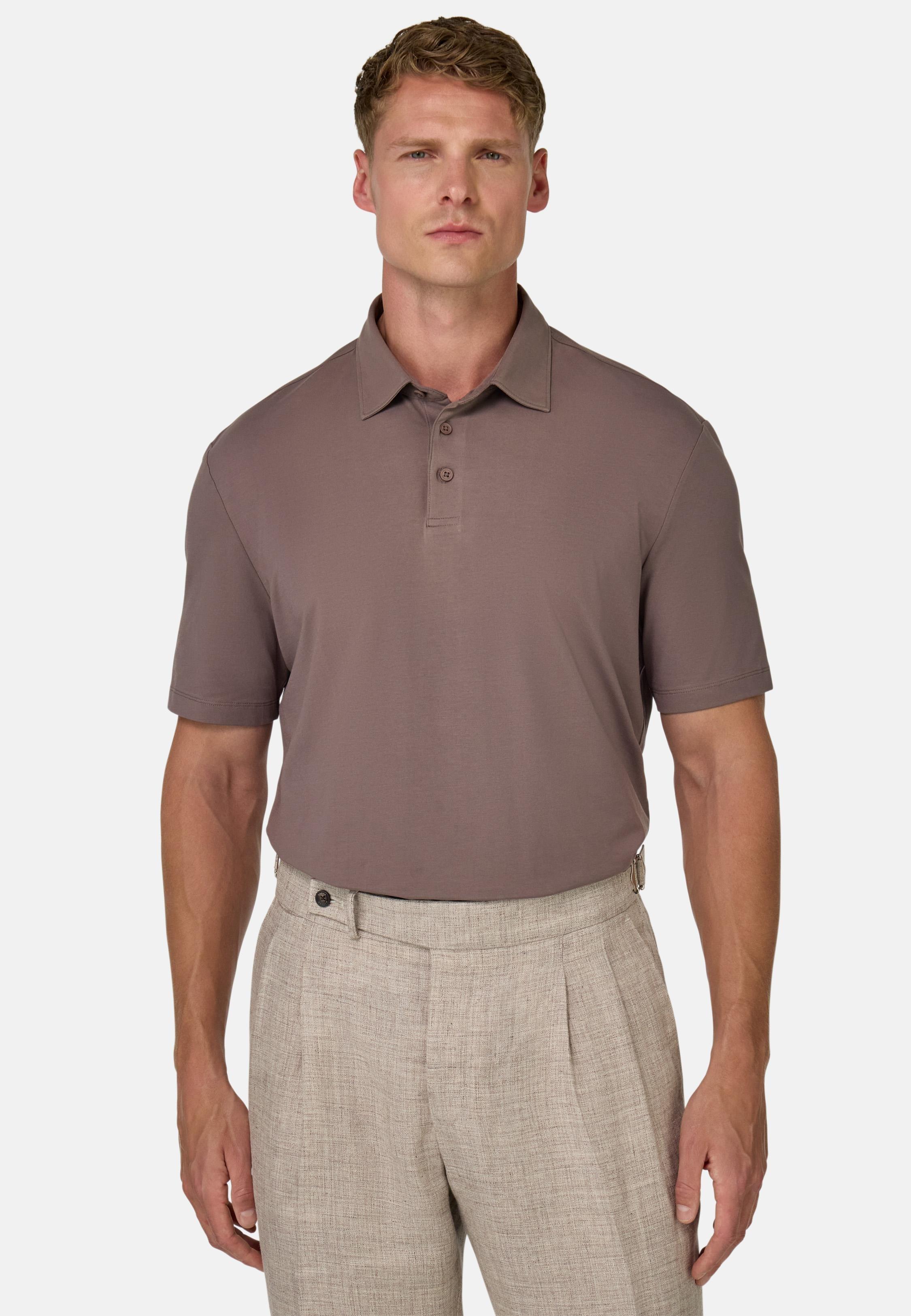 Polo Shirt In Stretch Supima Cotton Brown, , large image number 1