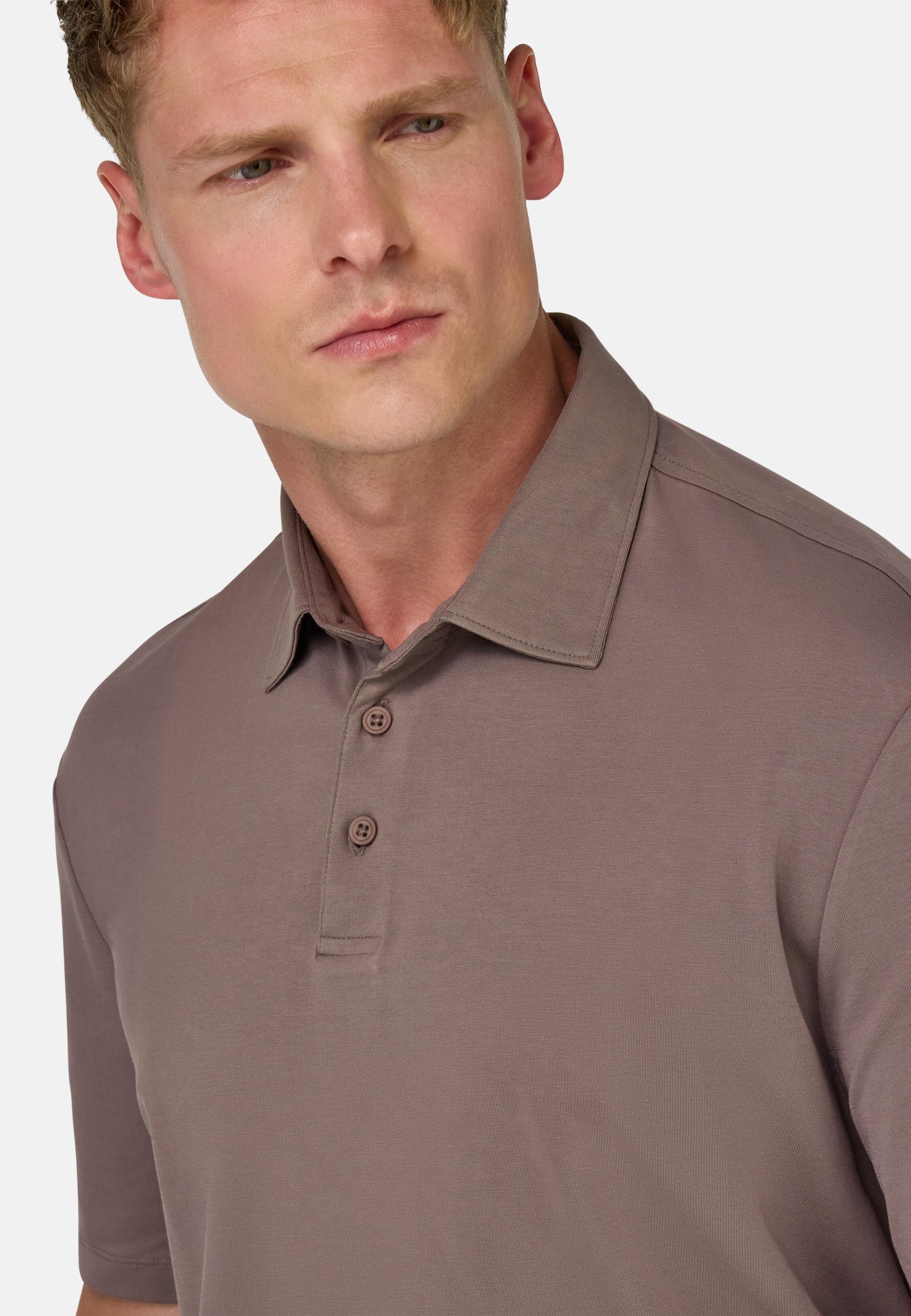Polo Shirt In Stretch Supima Cotton Brown, Taupe, large image number 4