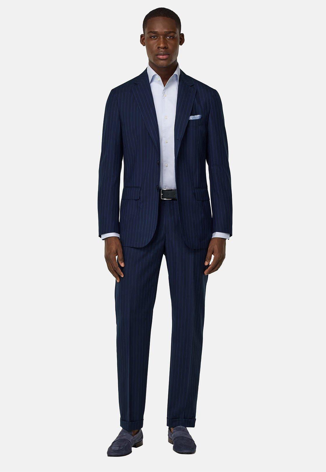 Pinstripe Suit In Pure Tropical Wool Navy, , large image number 0