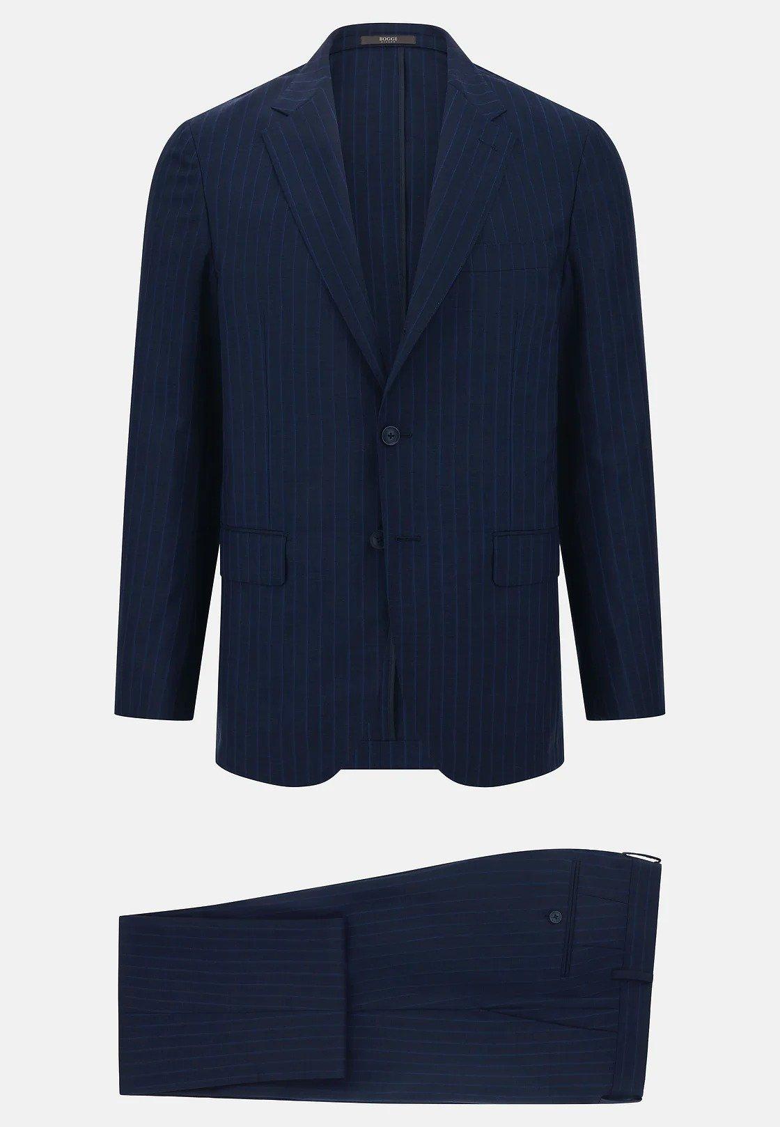 Pinstripe Suit In Pure Tropical Wool Navy, , large image number 3