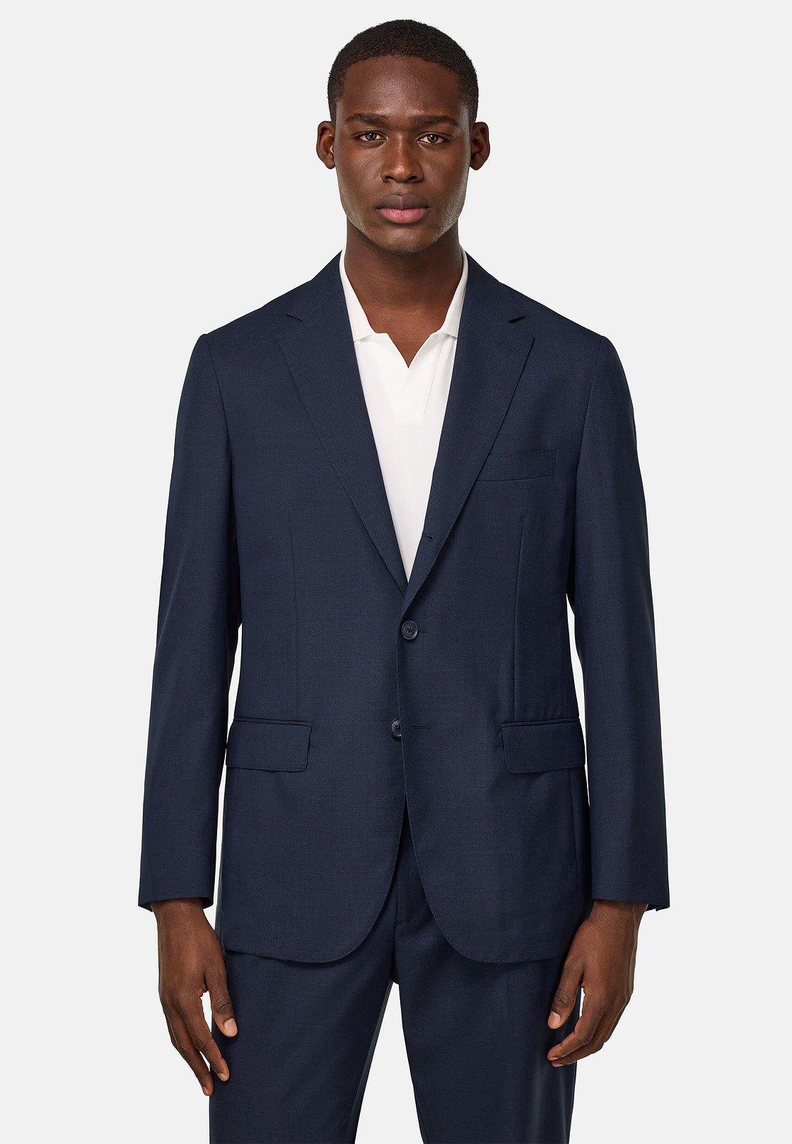 Prince Of Wales Check Suit In Pure Tropical Wool Navy, Navy blue, medium
