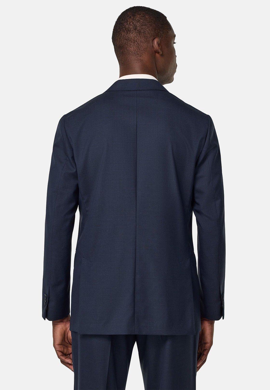 Prince Of Wales Check Suit In Pure Tropical Wool Navy, Navy blue, medium