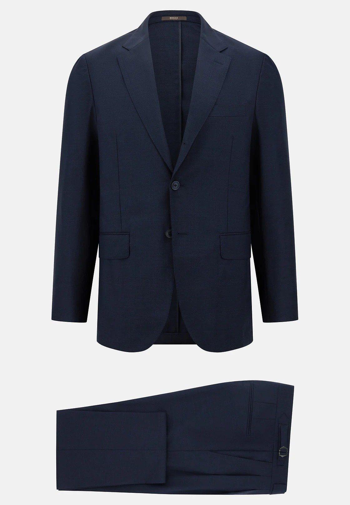 Prince Of Wales Check Suit In Pure Tropical Wool Navy, , large image number 5