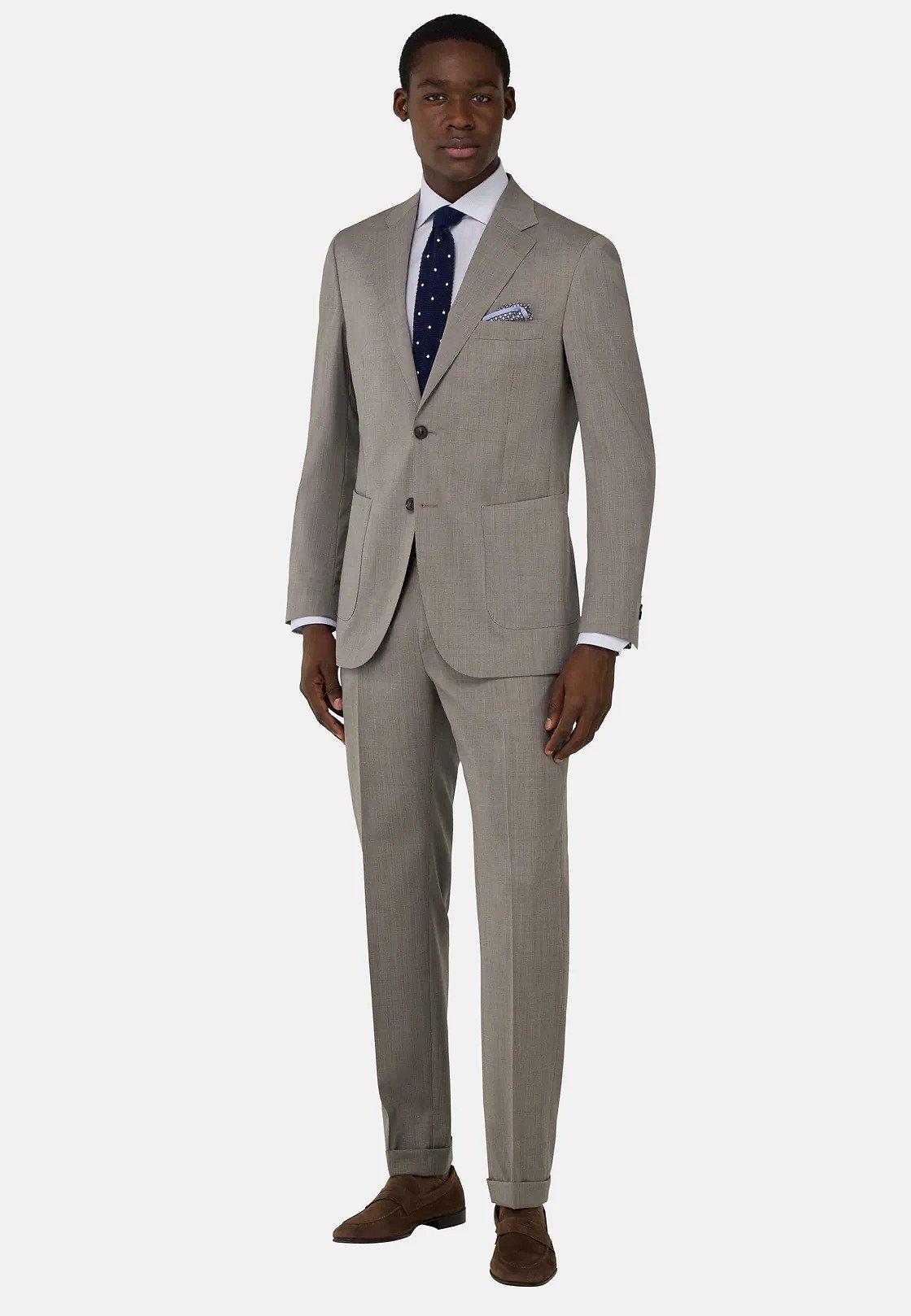 Micro Pattern Suit In Pure Wool Brown, Taupe, medium