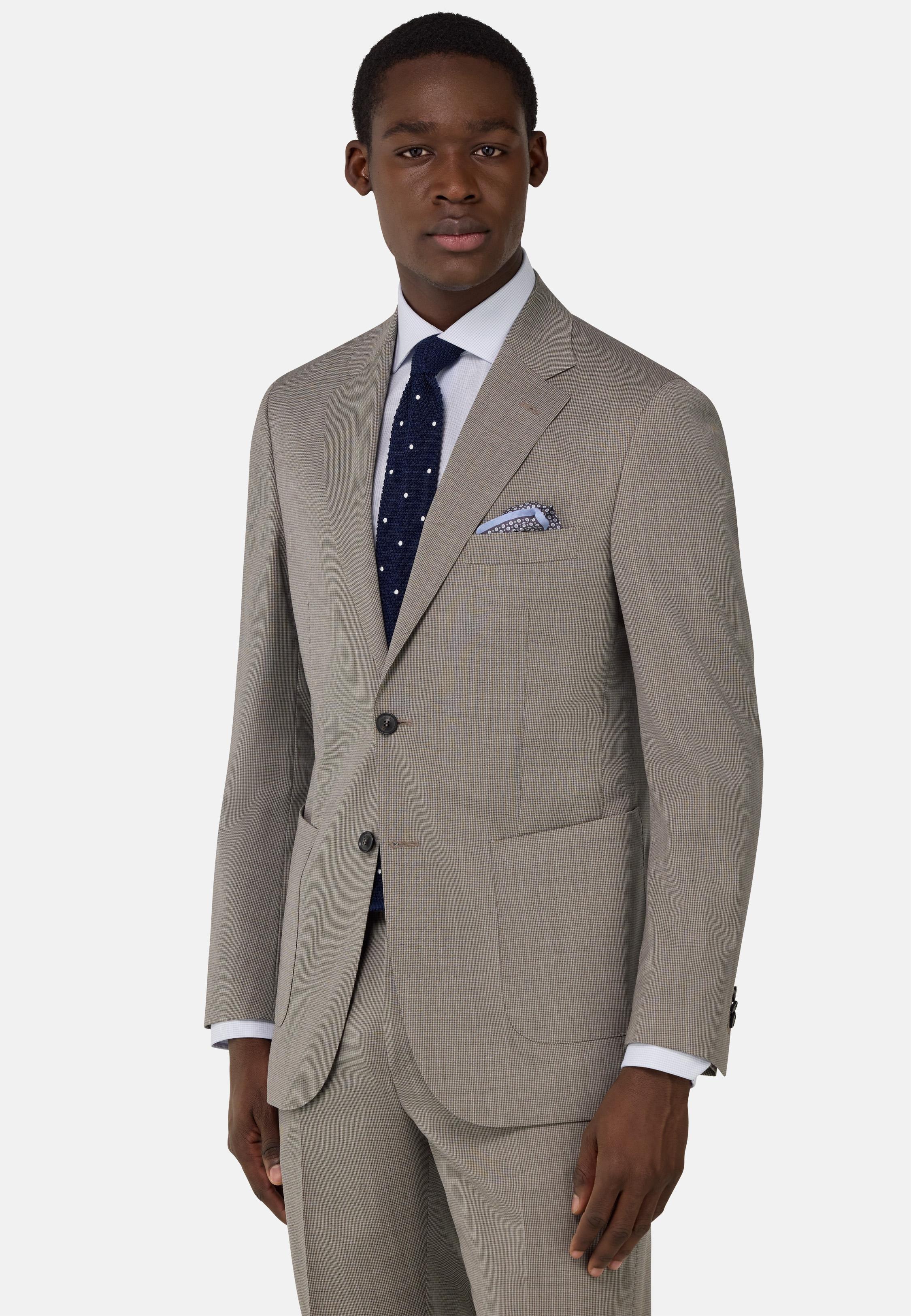 Micro Pattern Suit In Pure Wool Brown, Taupe, medium