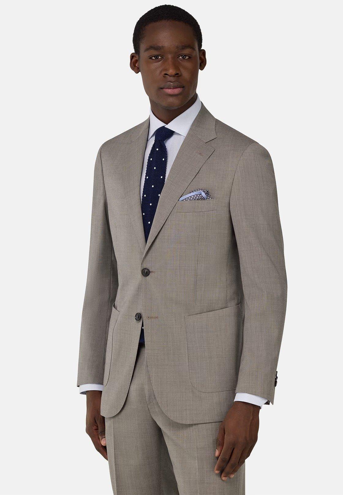 Micro Pattern Suit In Pure Wool Brown, , large image number 2