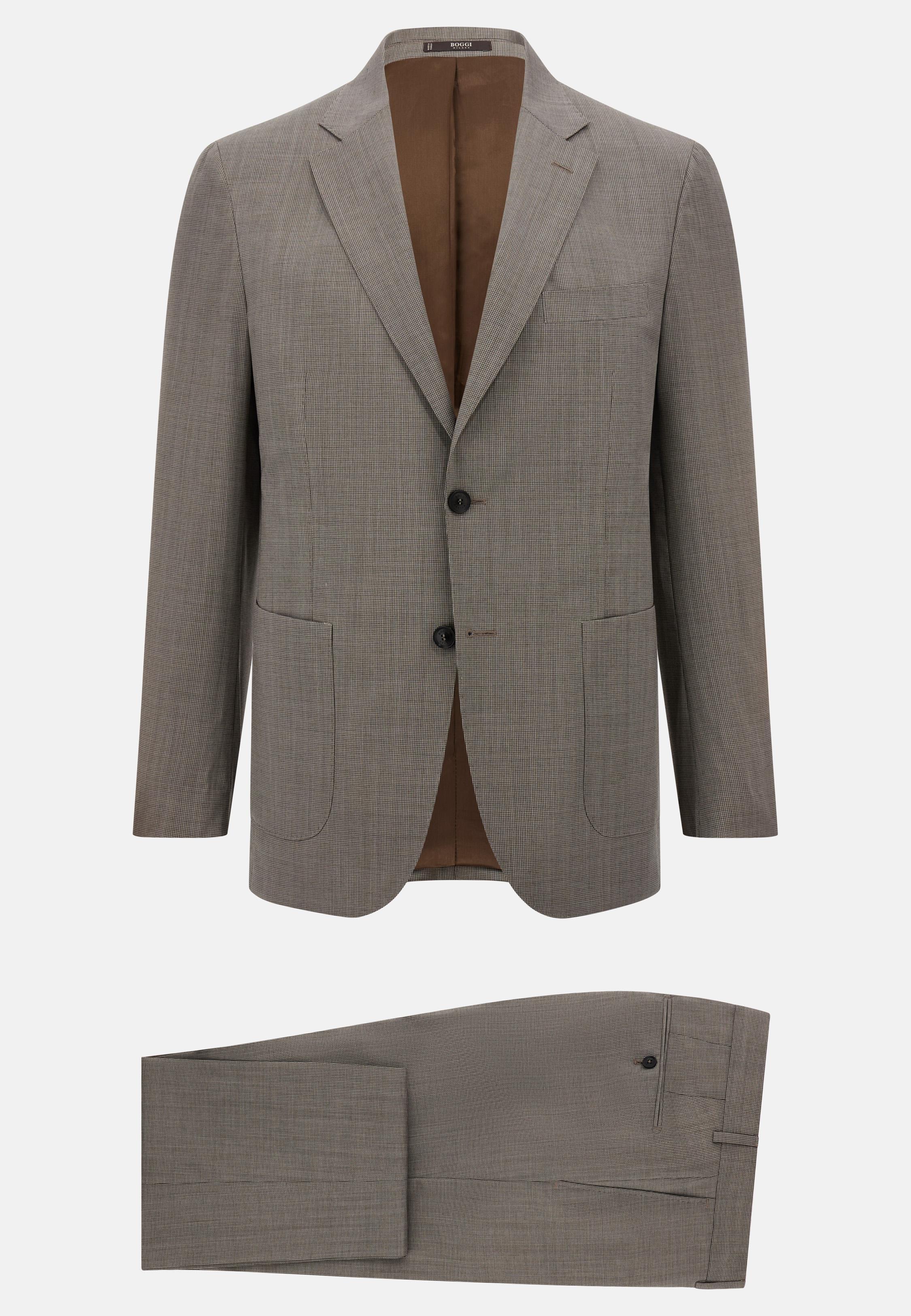 Micro Pattern Suit In Pure Wool Brown, Taupe, large image number 9